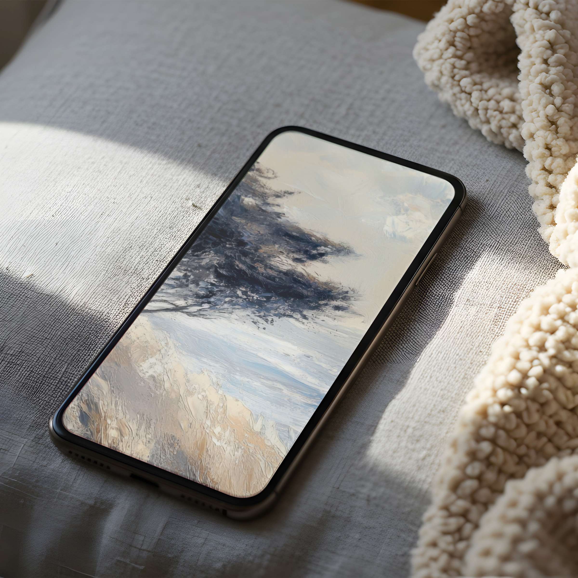Elegant abstract phone wallpaper in serene neutral tones enhancing phone aesthetics available as high-resolution digital download for iPhone and Android