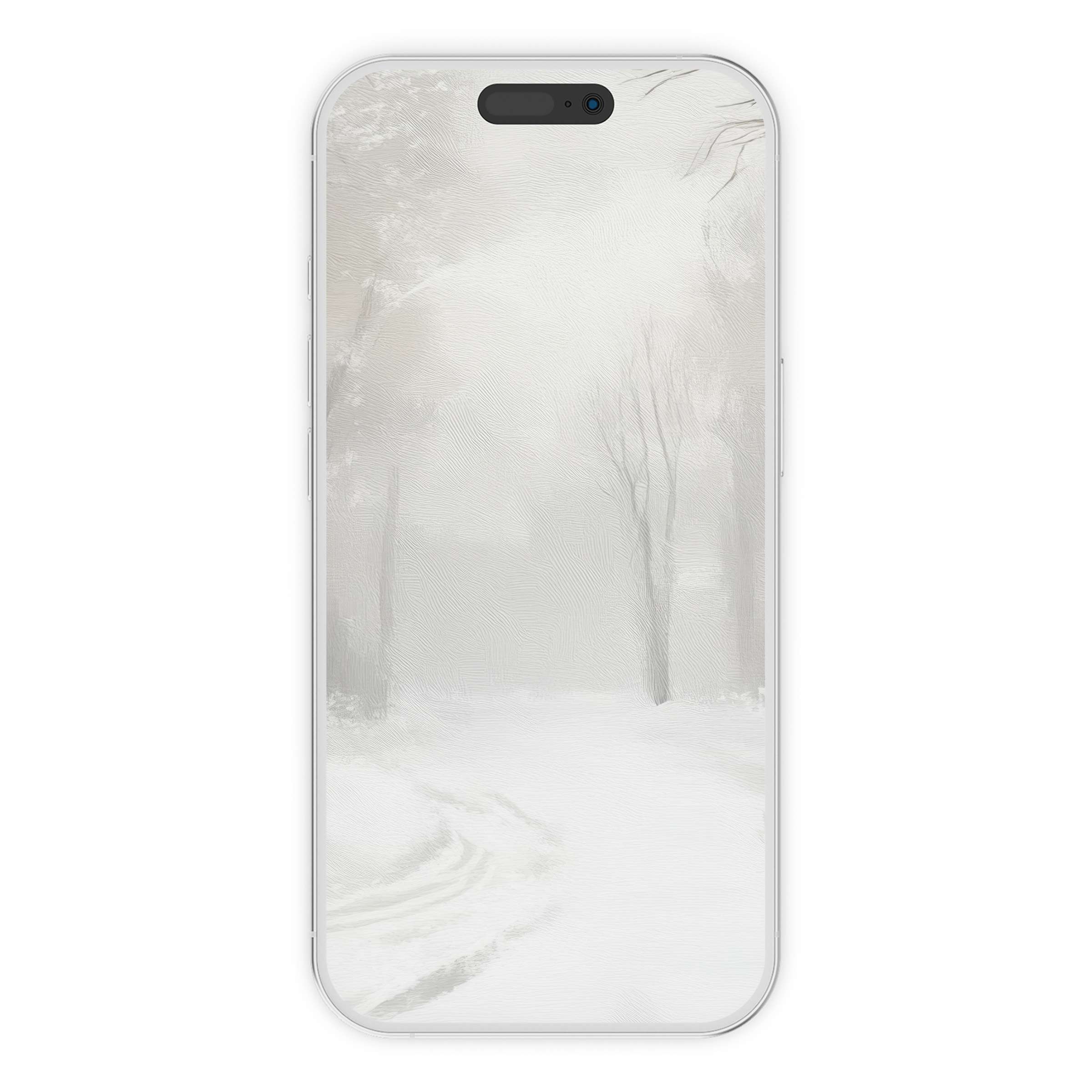 Serene winter scene tree iPhone wallpaper in soft monochrome for phone background digital download calming nature art suitable for Android