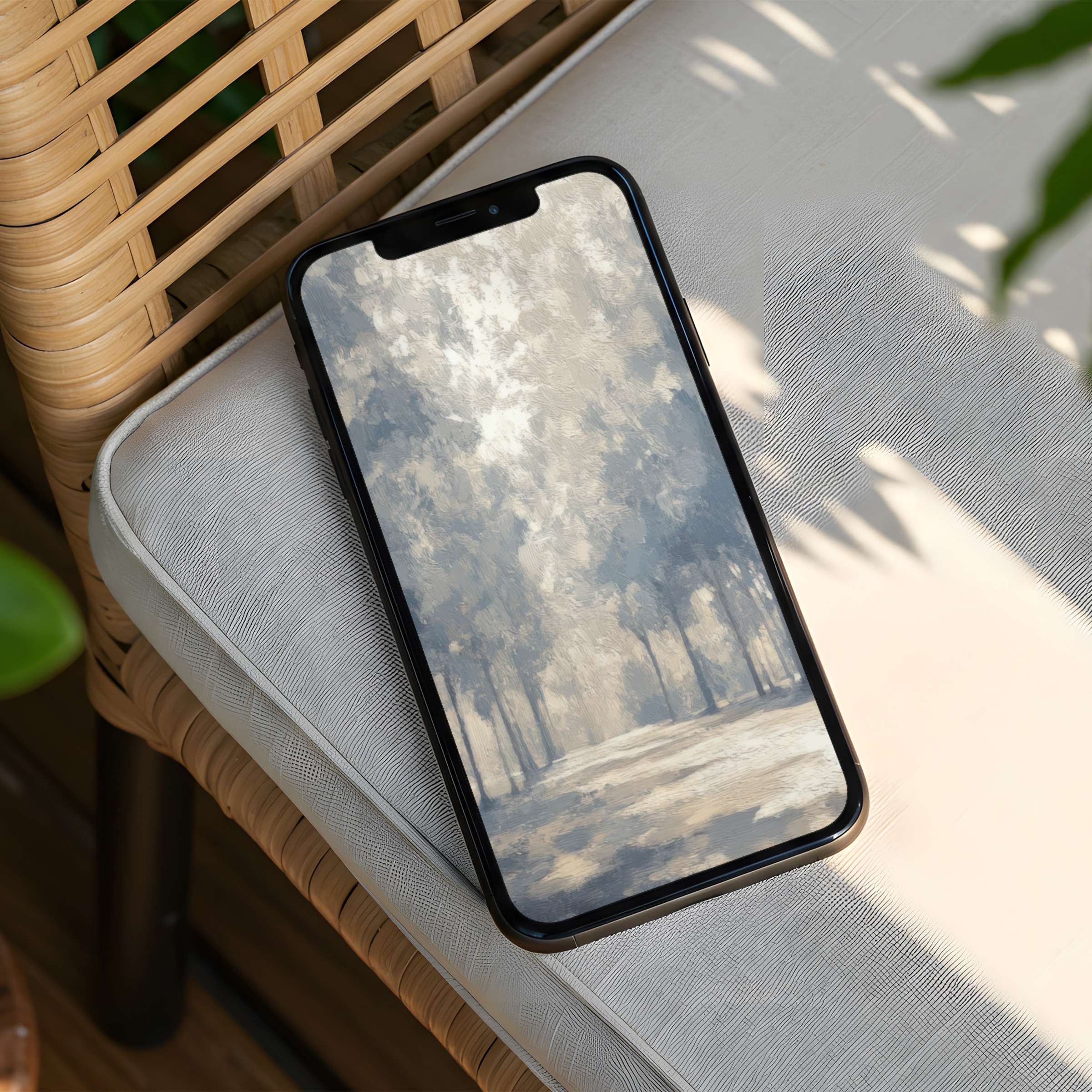 Elegant iPhone background featuring serene forest art for an inspiring, calm phone aesthetic; instant download for all devices