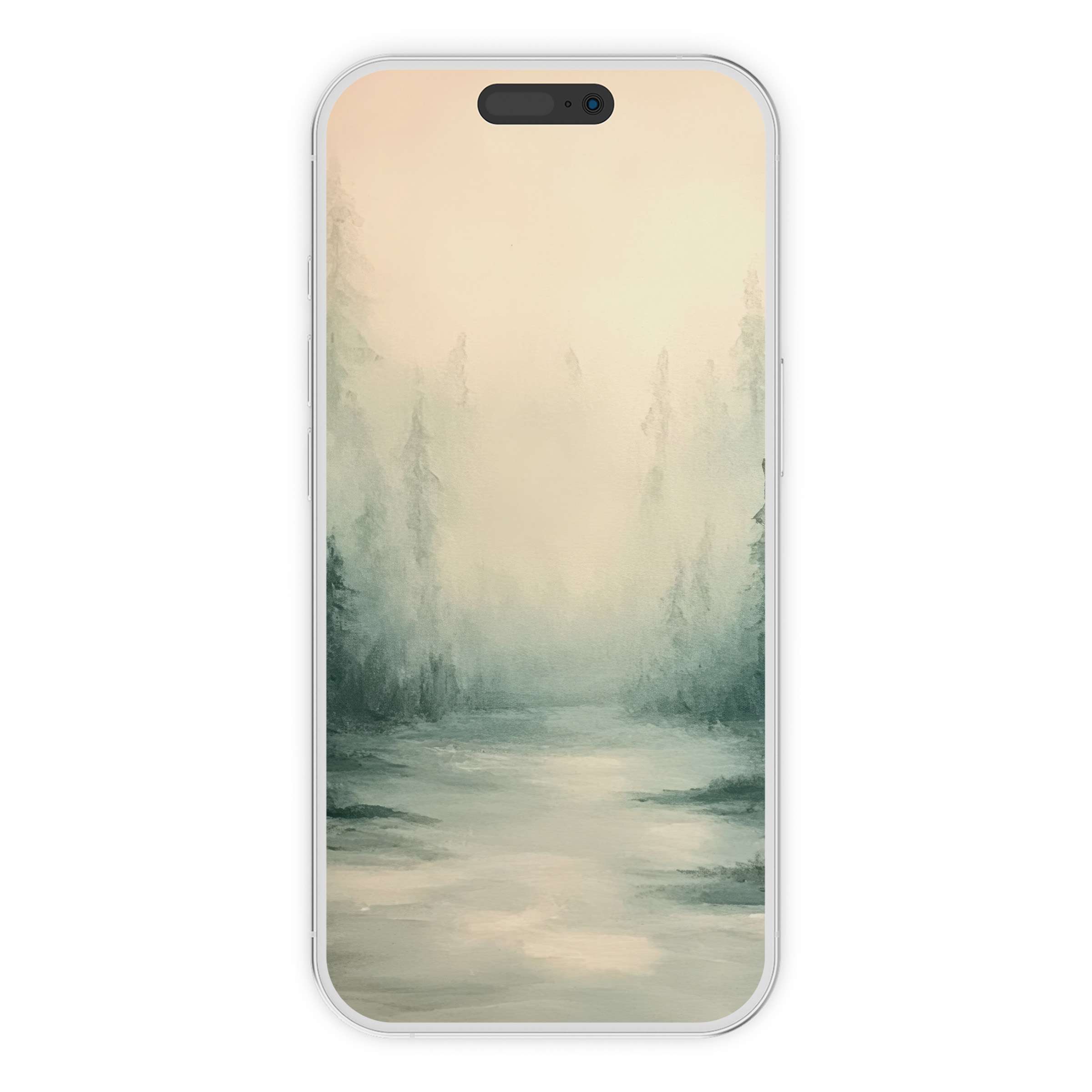 Serene misty forest tree iPhone wallpaper digital download enhances any phone background with calming elegance and artistic allure
