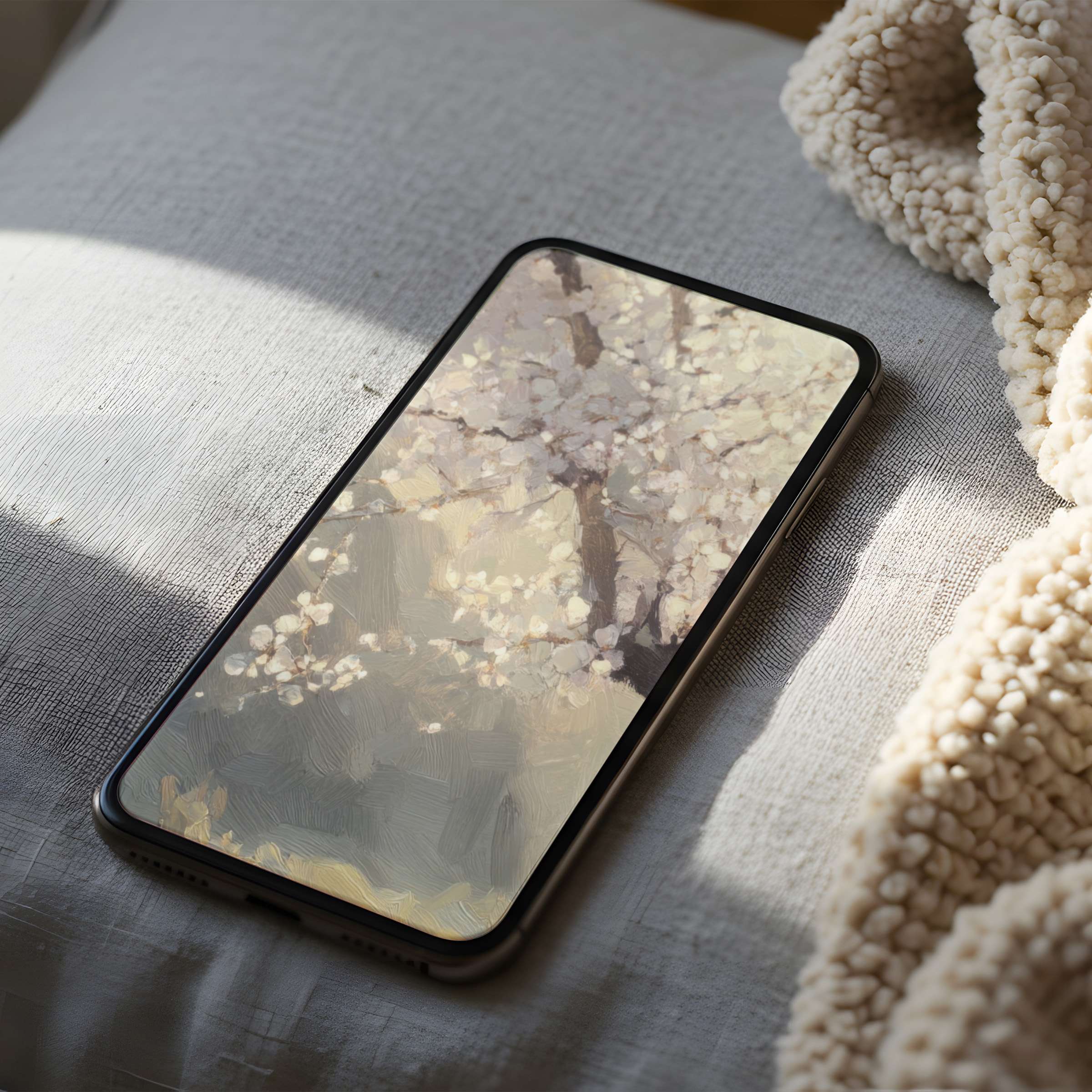 Elegant cherry blossom phone wallpaper in high resolution, capturing tranquility and nature's beauty, perfect for iPhone and Android devices