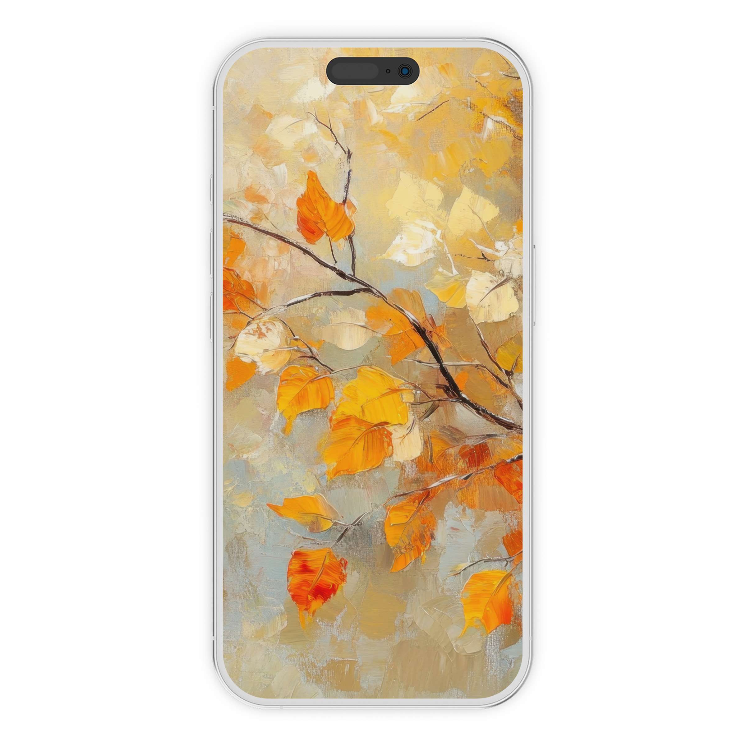 Autumn tree iPhone wallpaper with elegant orange leaves offers a serene phone background as a digital download for all devices