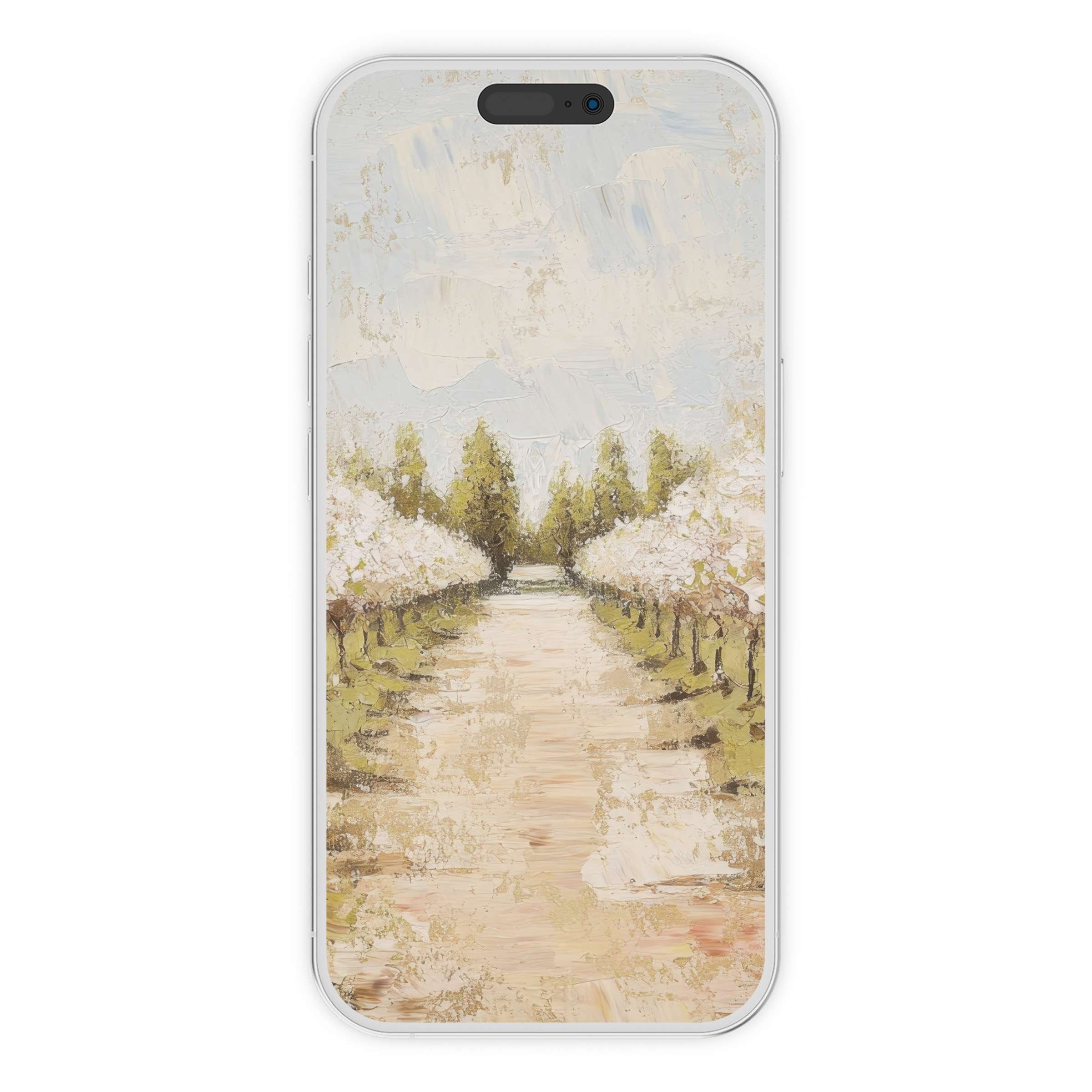 Elegant digital download features a serene tree iPhone wallpaper with pastel textures perfect for phone background on any device