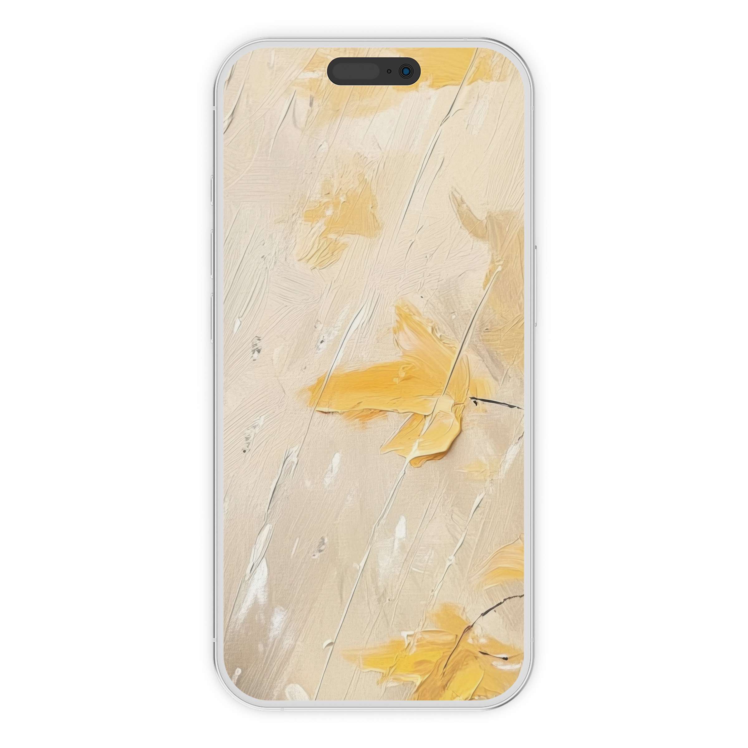 Elegant tree iPhone wallpaper with calming beige and yellow brushstrokes, perfect phone background for digital download and artistic design