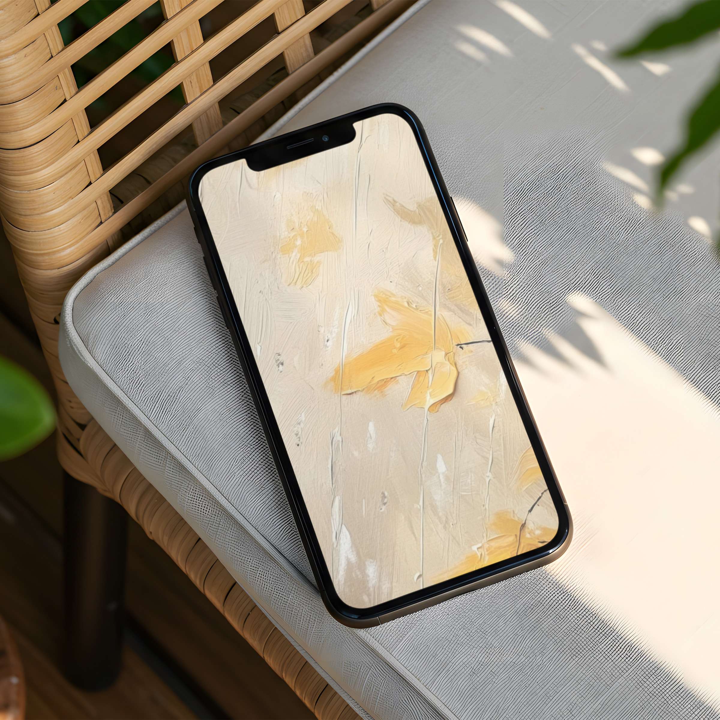 Elegant abstract yellow brushstrokes create a serene iPhone background, perfect for instant download on any phone for mindful inspiration