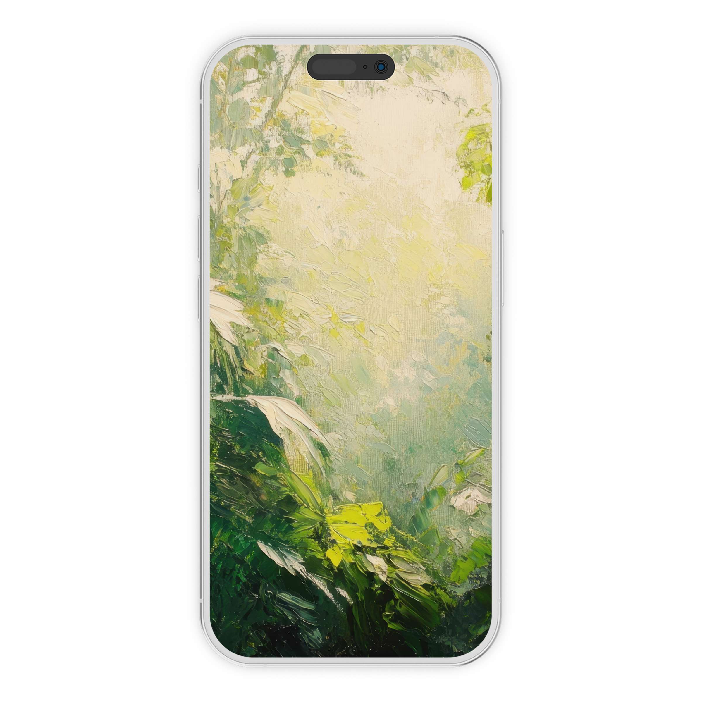 Elegant tree iPhone wallpaper digital download with serene greens and yellows perfect phone background for nature-inspired aesthetics