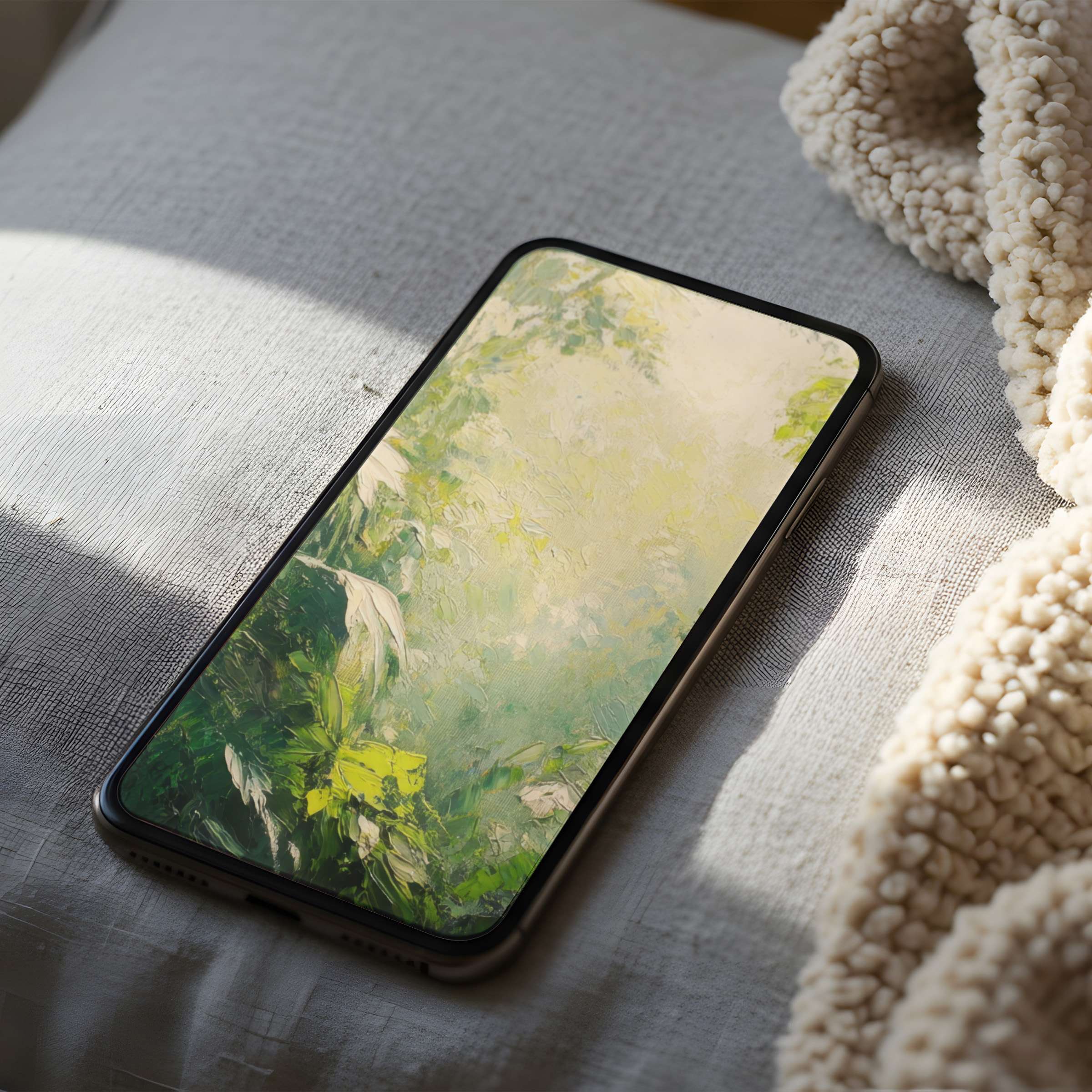 Elegant green abstract phone wallpaper in high resolution sets a serene mood perfect for iPhone or android digital download