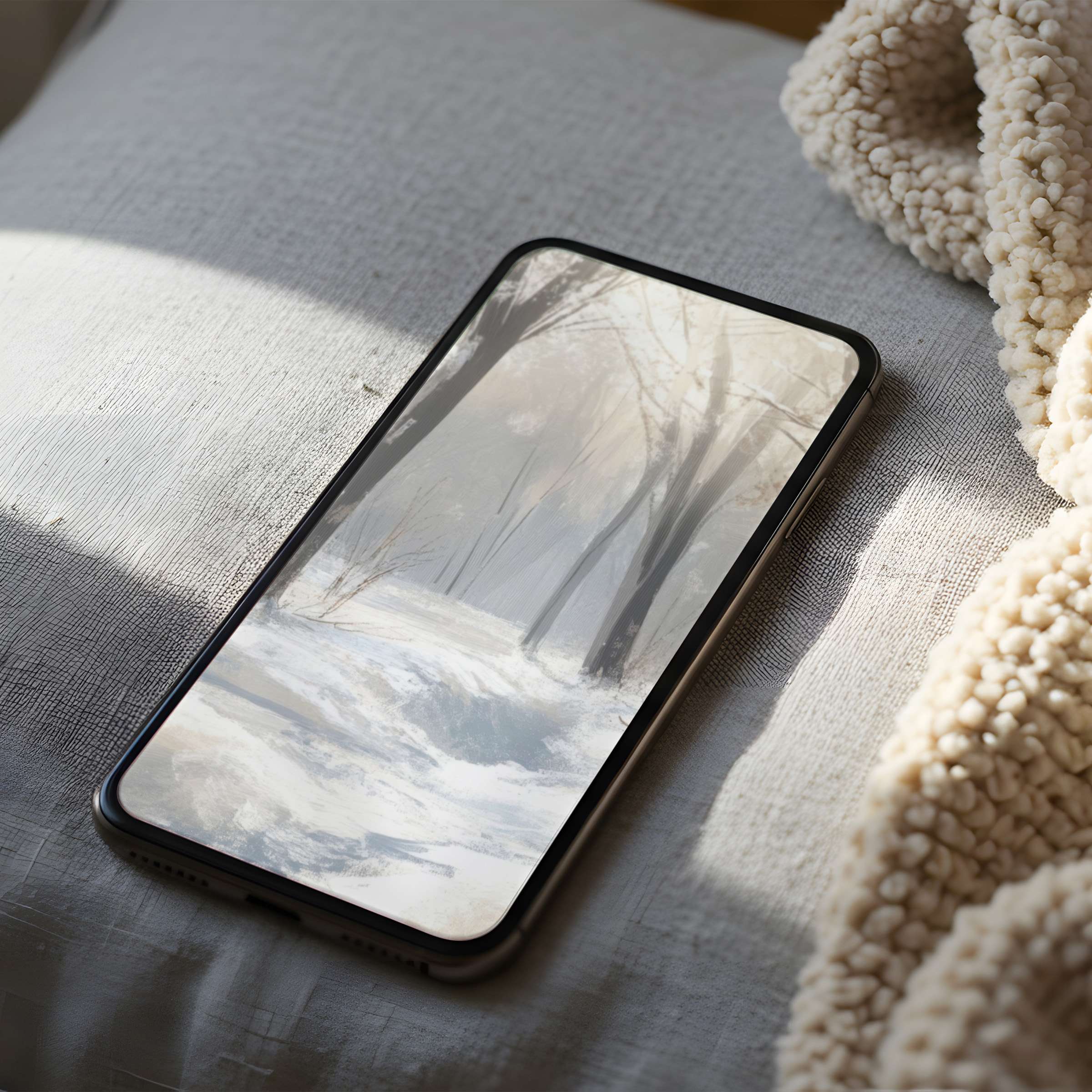 Serene winter landscape phone wallpaper enhances serenity and elegance with high-resolution digital download for iPhone and Android