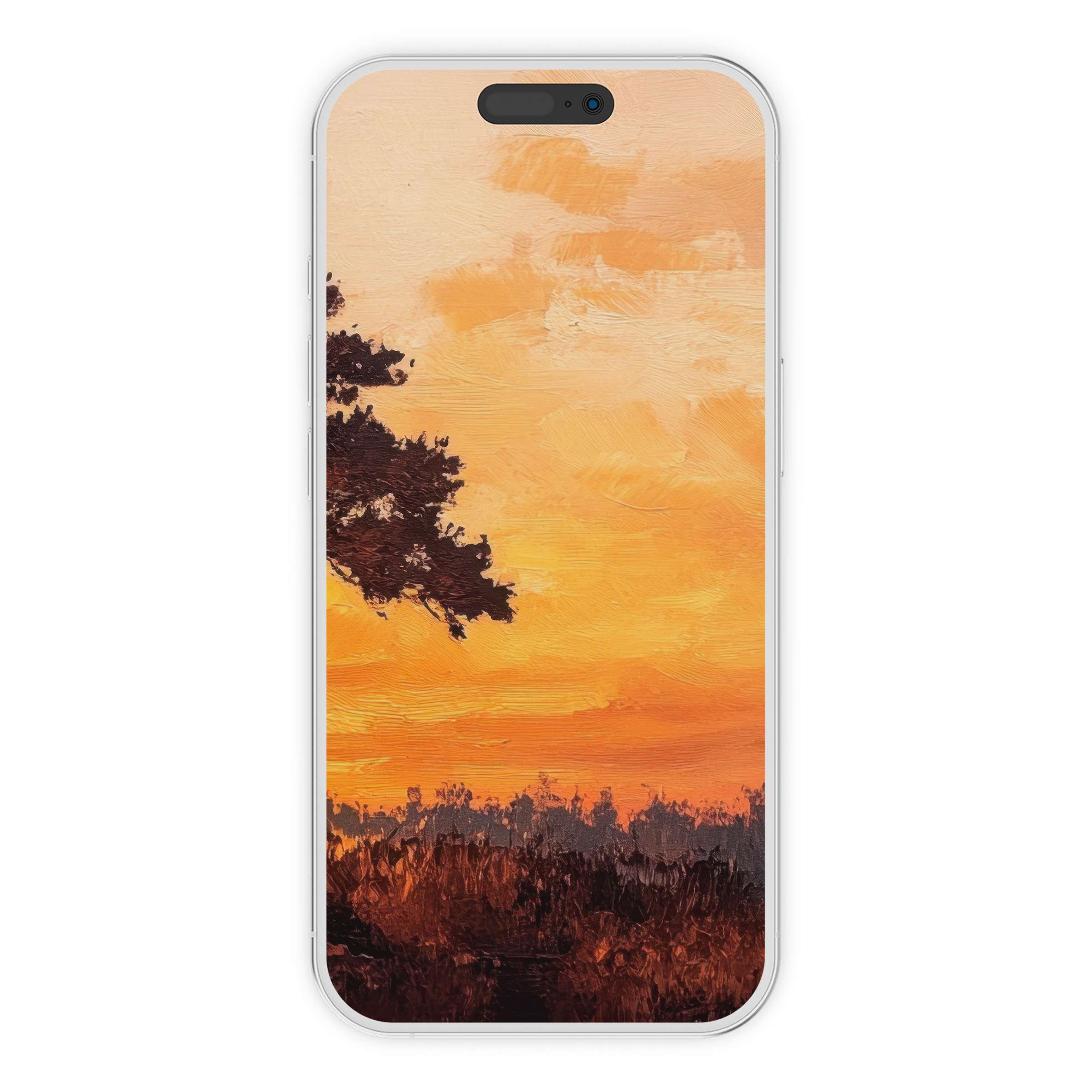 Warm sunset tree iPhone wallpaper offers a serene digital download for elegant phone backgrounds blending nature and calm beauty