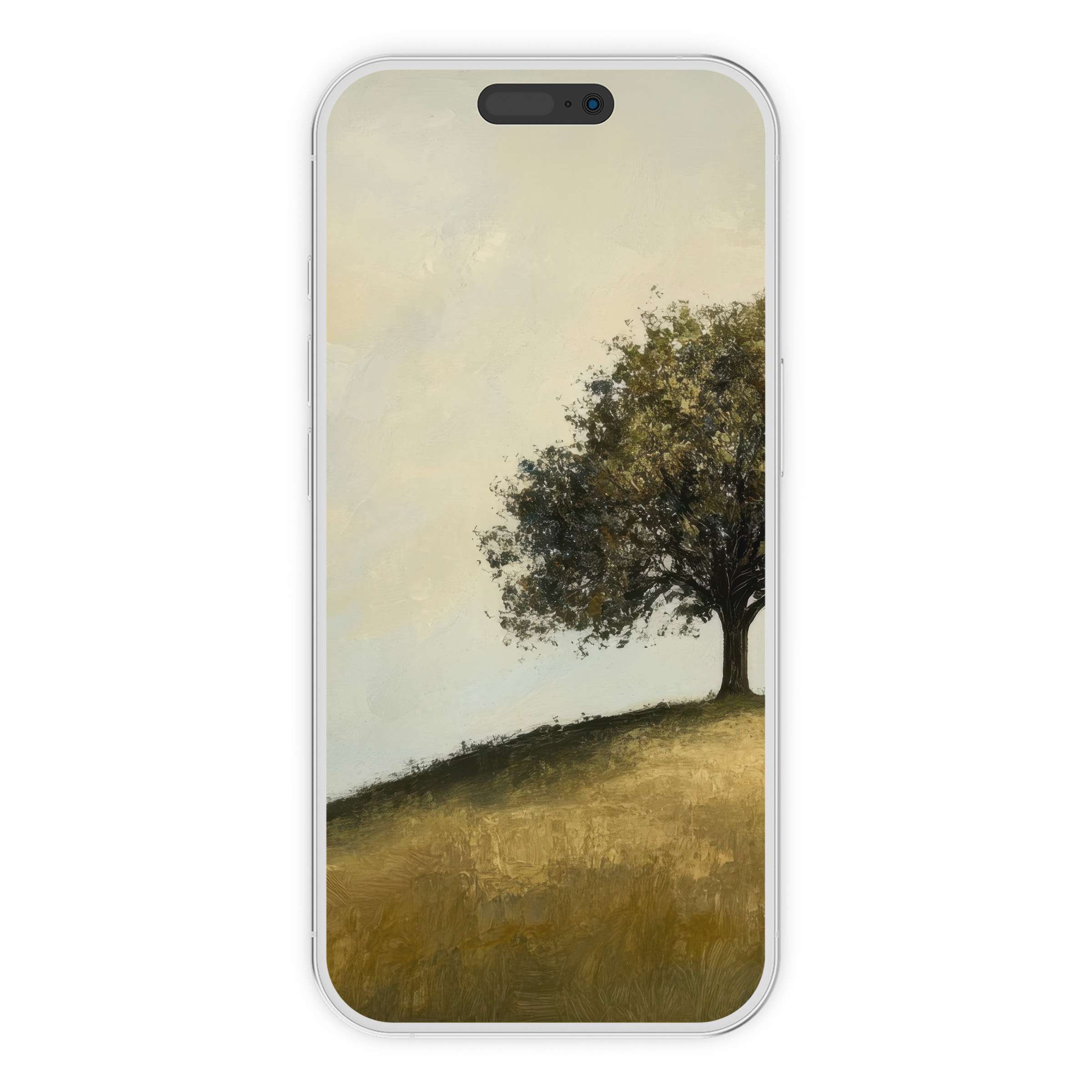 Elegant tree iPhone wallpaper digital download featuring a serene tree on a golden hill phone background suitable for Android