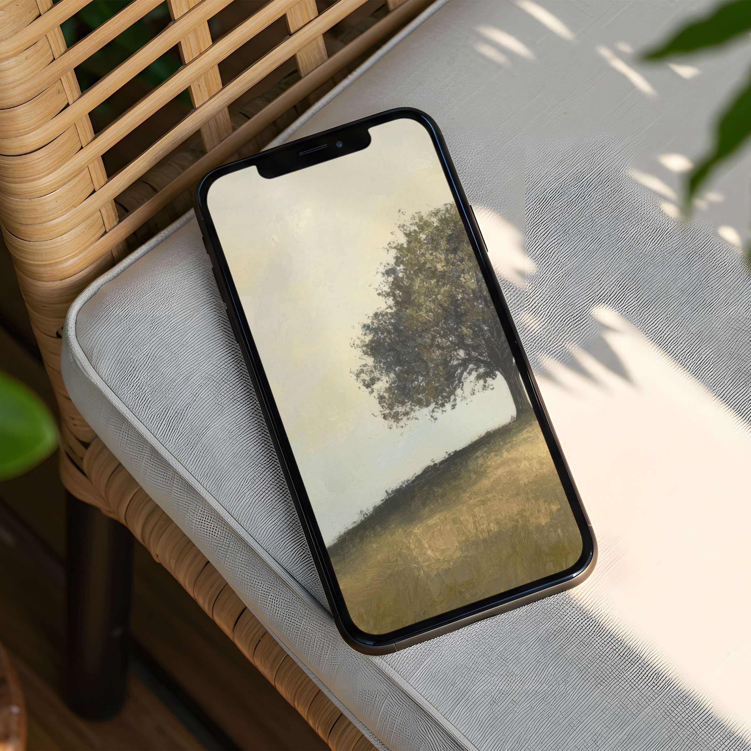 Stylish iPhone background with serene tree illustration evokes calm and elegance instant download for mindful phone aesthetics