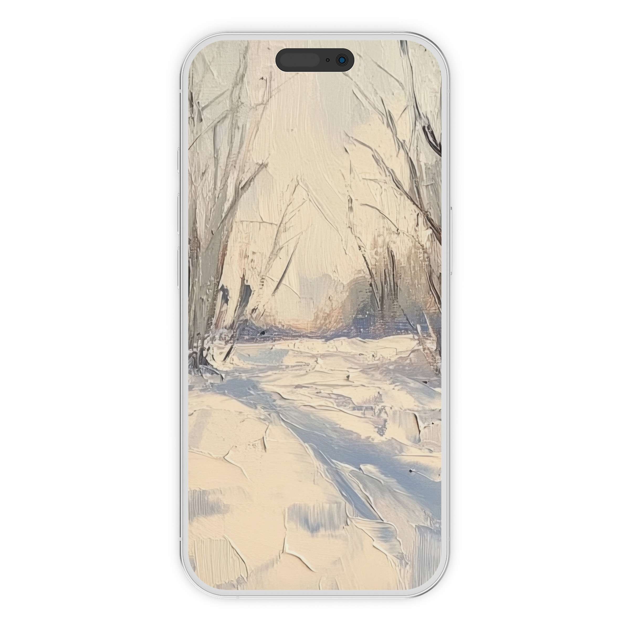 Elegant tree iPhone wallpaper featuring a serene snowy landscape digital download for a calming phone background suitable for all devices