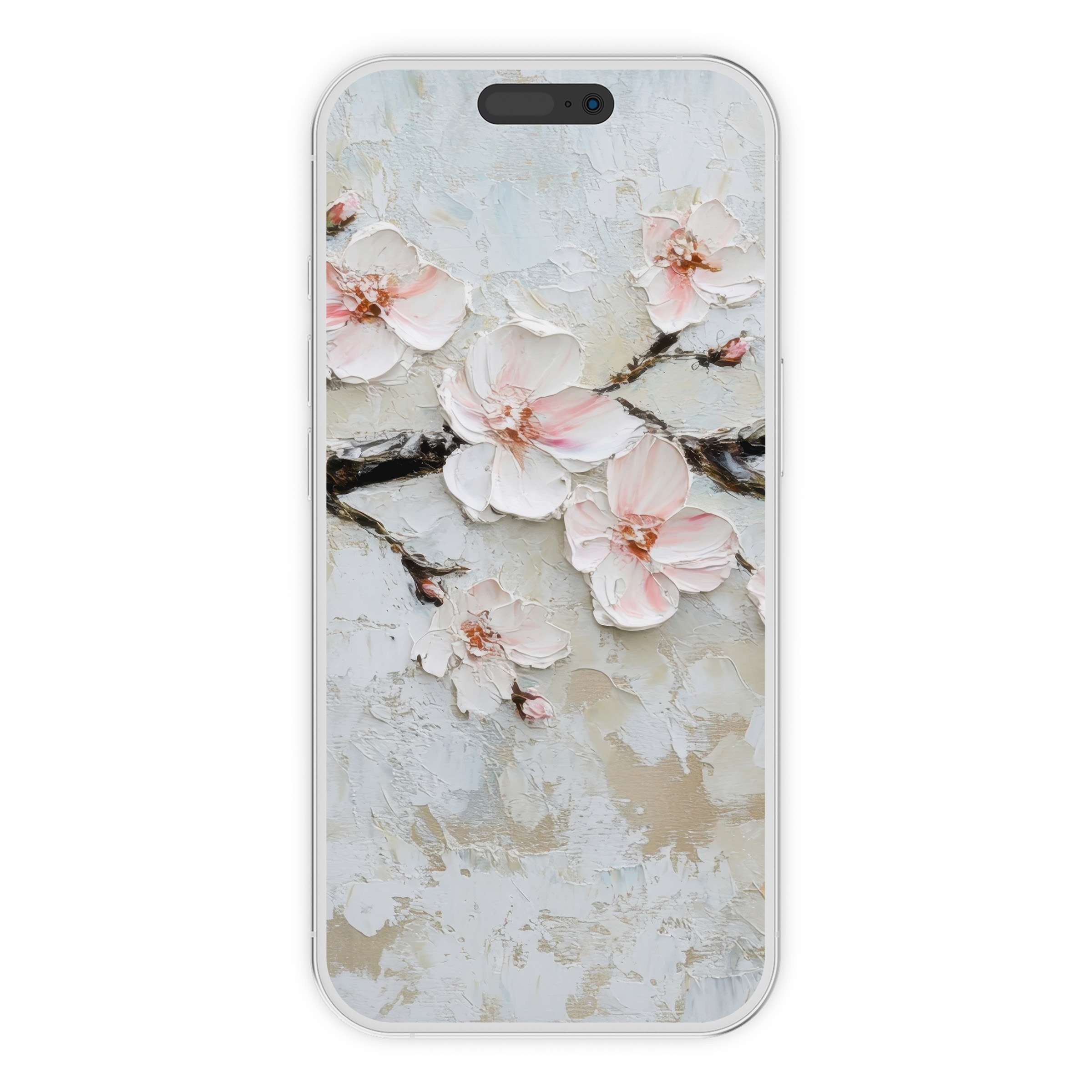 Elegant tree iPhone wallpaper with blooming pink flowers offers a serene digital download for phone background art lovers