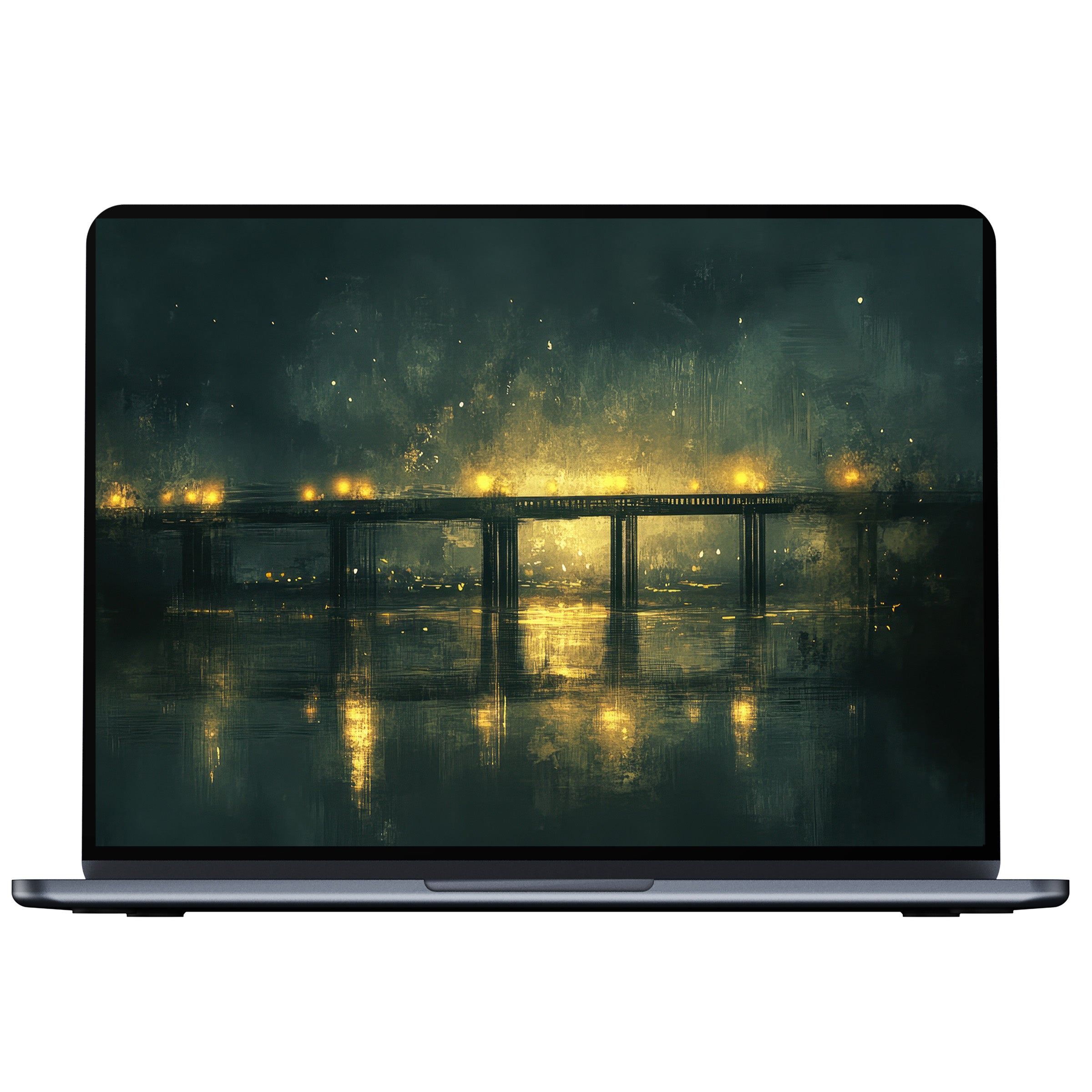 Urban art desktop wallpaper featuring a serene, illuminated bridge in dark hues offers elegance for PC, laptop digital download tranquility