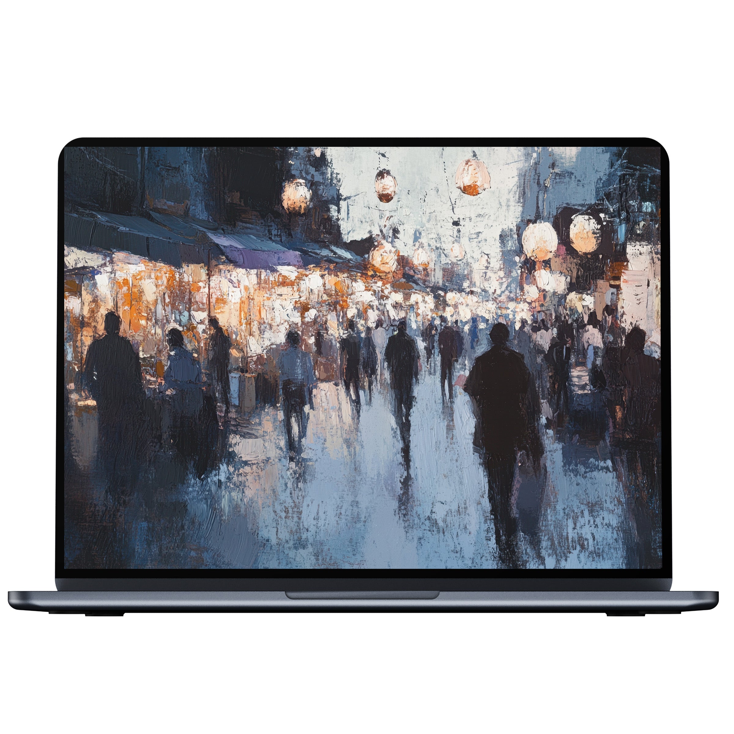 Urban art desktop wallpaper digital download with impressionistic street scene evokes calm elegance for PC or laptop backgrounds
