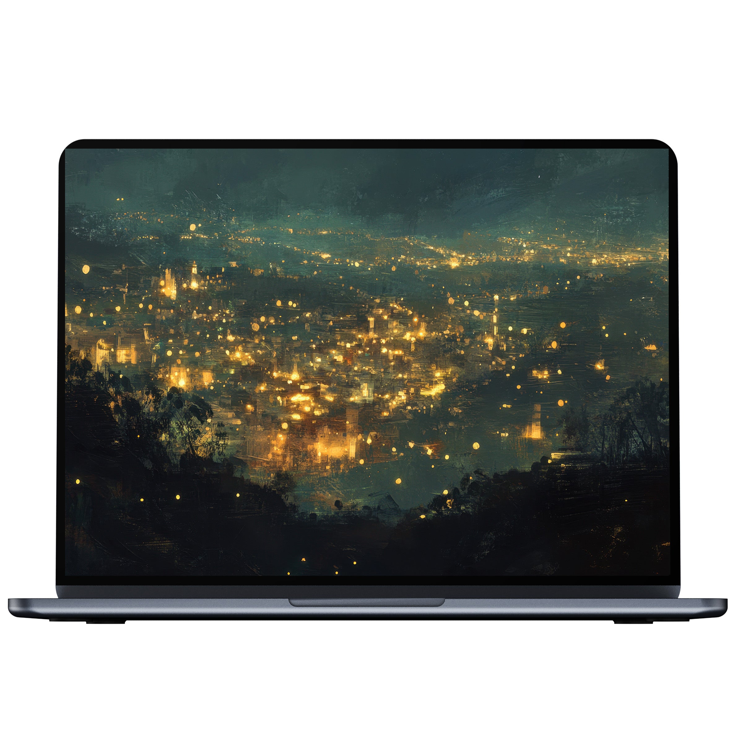 Urban art desktop wallpaper featuring a glowing cityscape in warm tones for PC, laptop, or Mac digital download