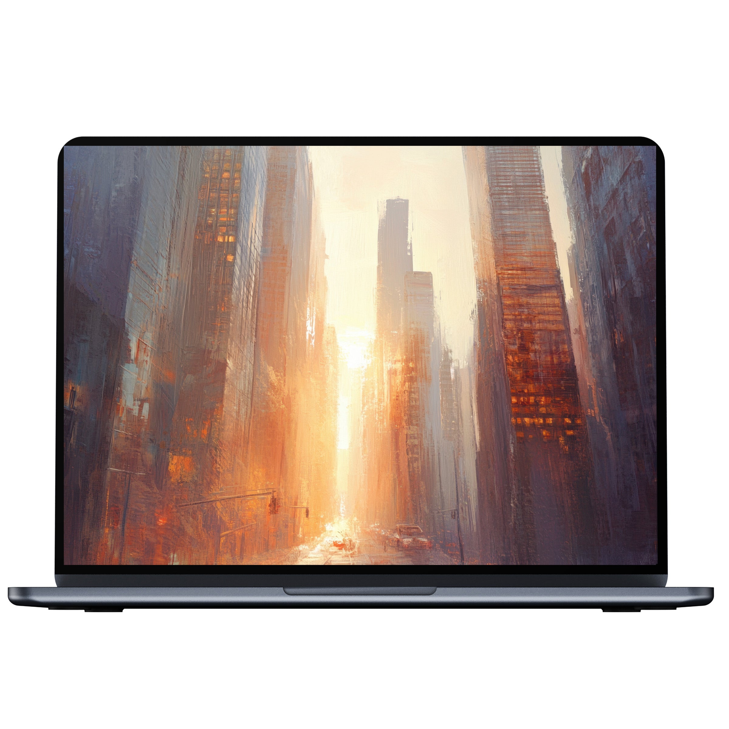 Urban art desktop wallpaper showcasing warm sunlit skyscrapers offers calm elegance for PC, laptop, or Mac digital download