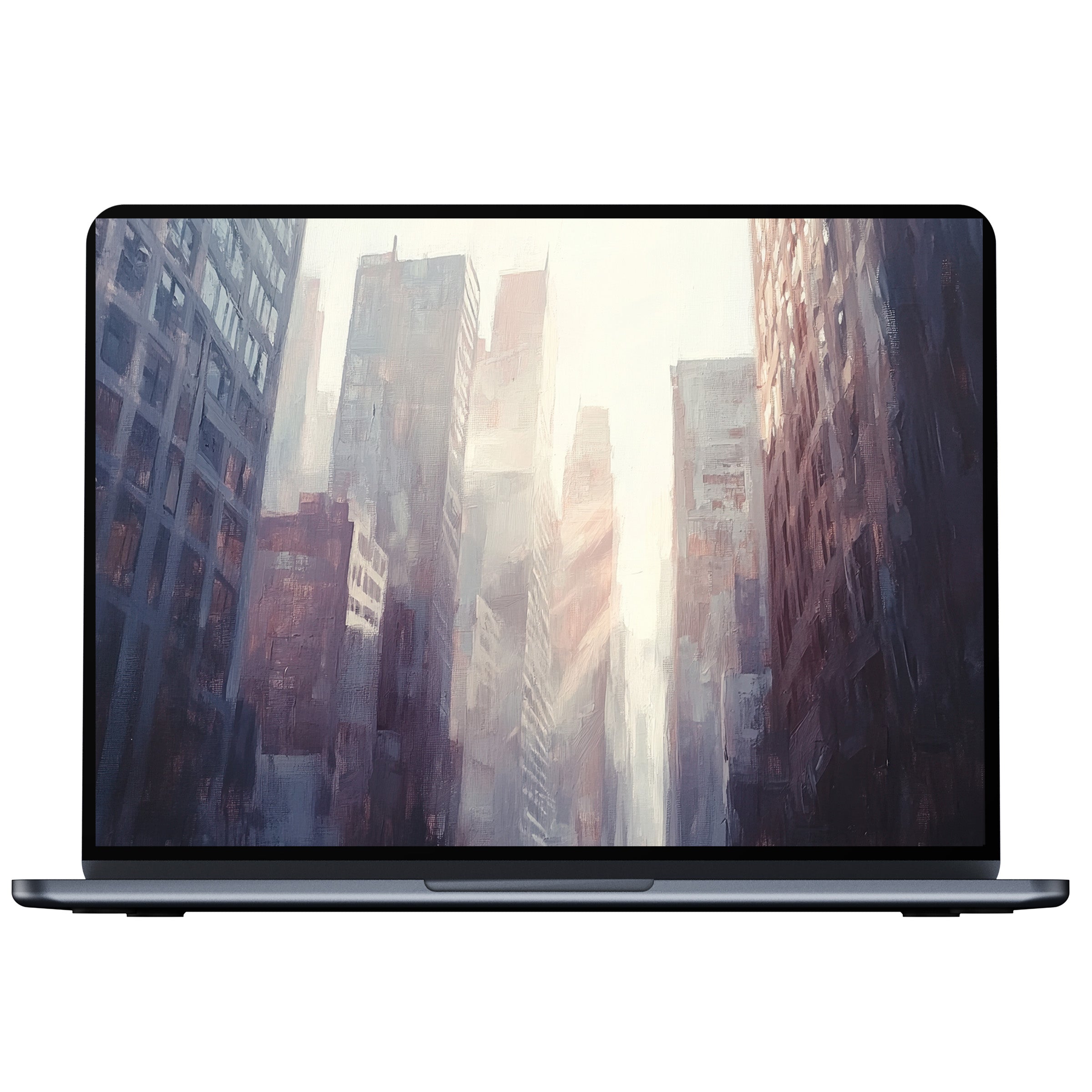 Urban art desktop wallpaper showcasing a serene pastel cityscape in digital art perfect for PC, laptop digital download elegancy