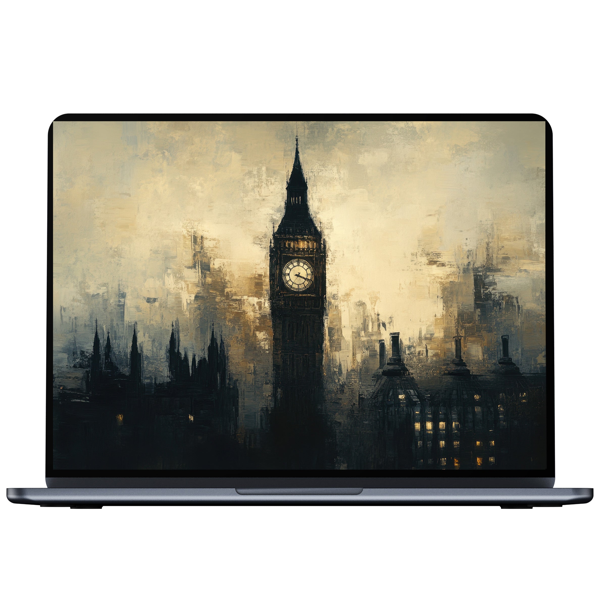 Urban art desktop wallpaper featuring abstract London skyline in warm tones evokes calm, suits PC, laptop digital download