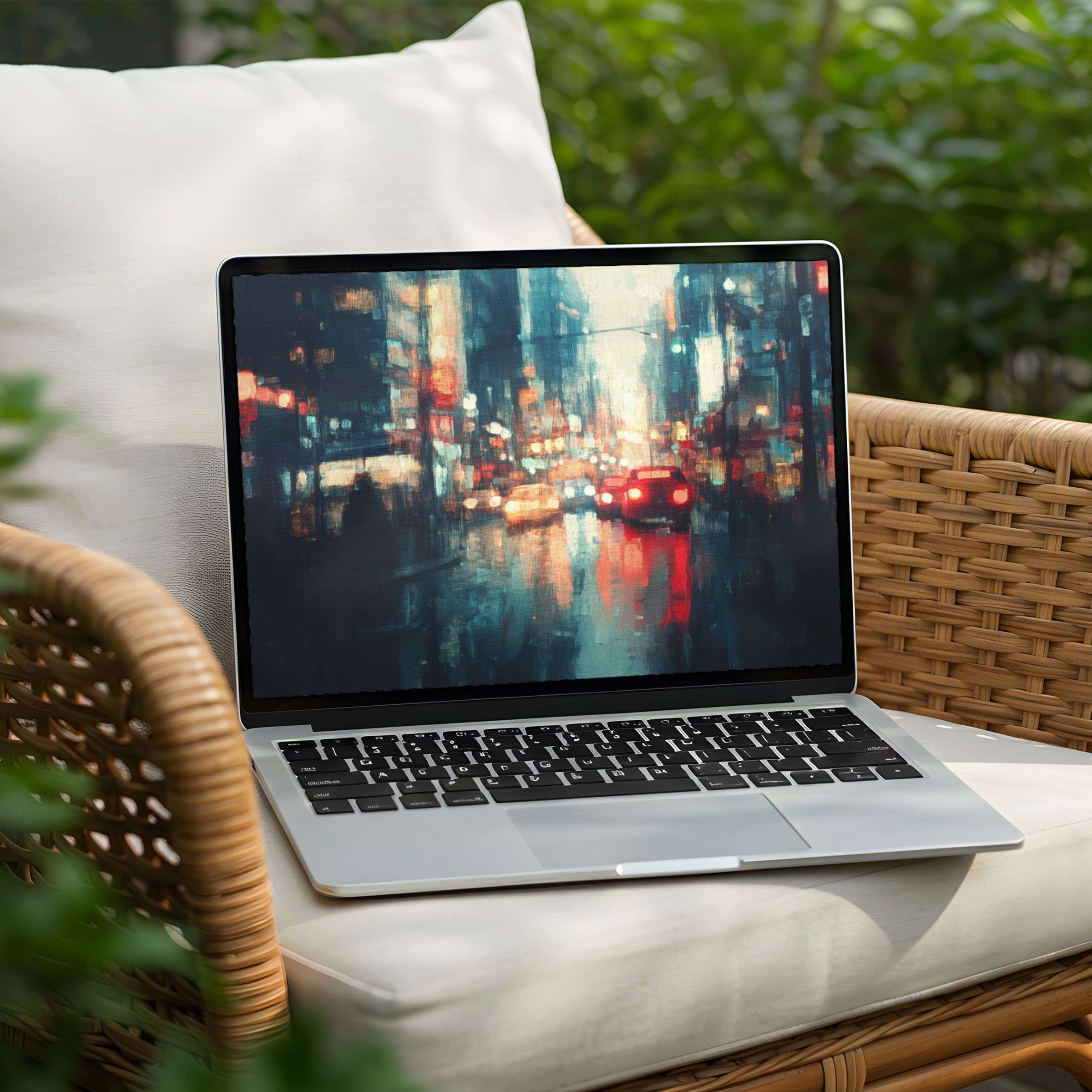 Cityscape desktop background for PC or Laptop instant download evokes calm elegance with impressionist textures and vibrant hues