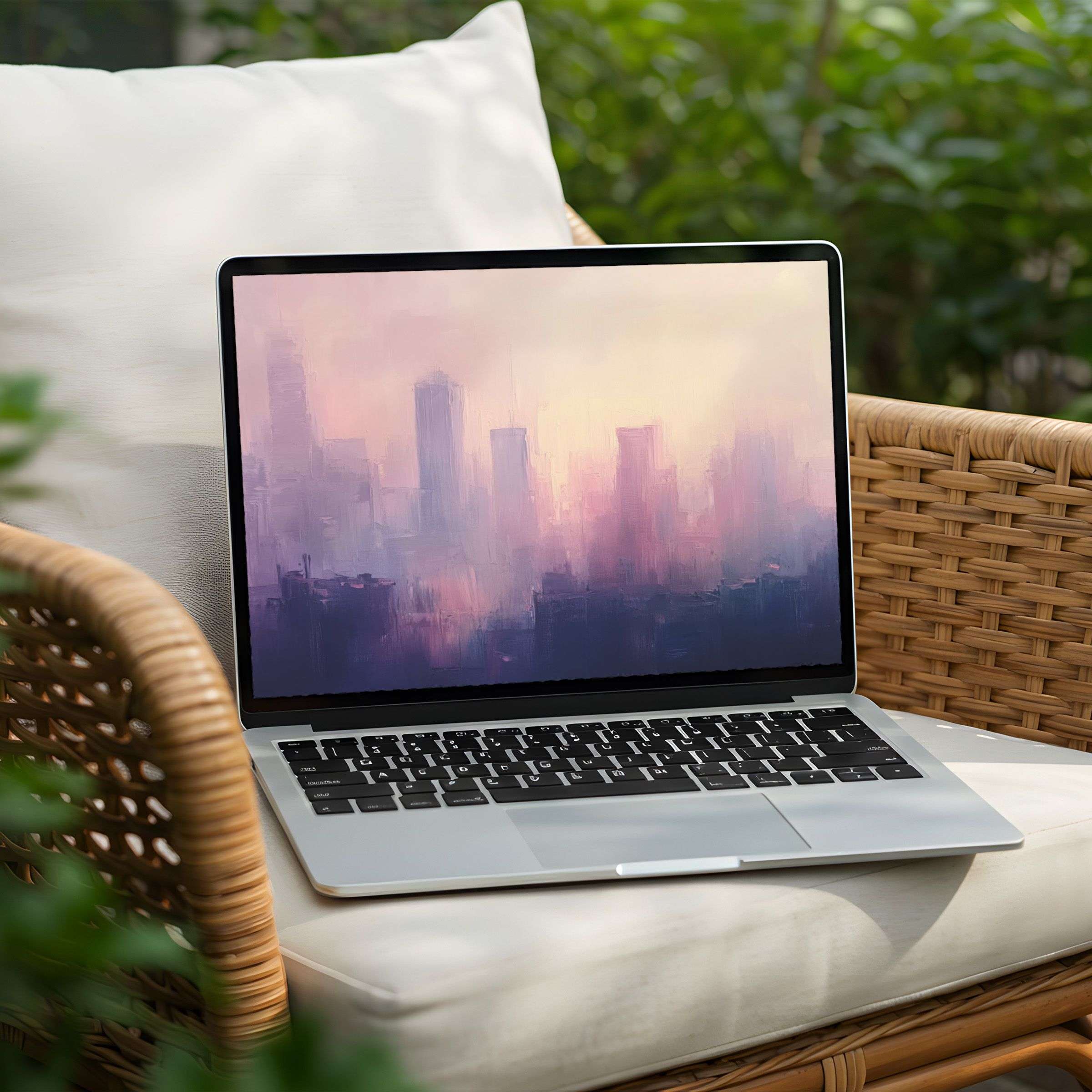 Inspiring cityscape desktop background for PC or Laptop; embrace elegance and mindfulness with instant download in soothing pastels