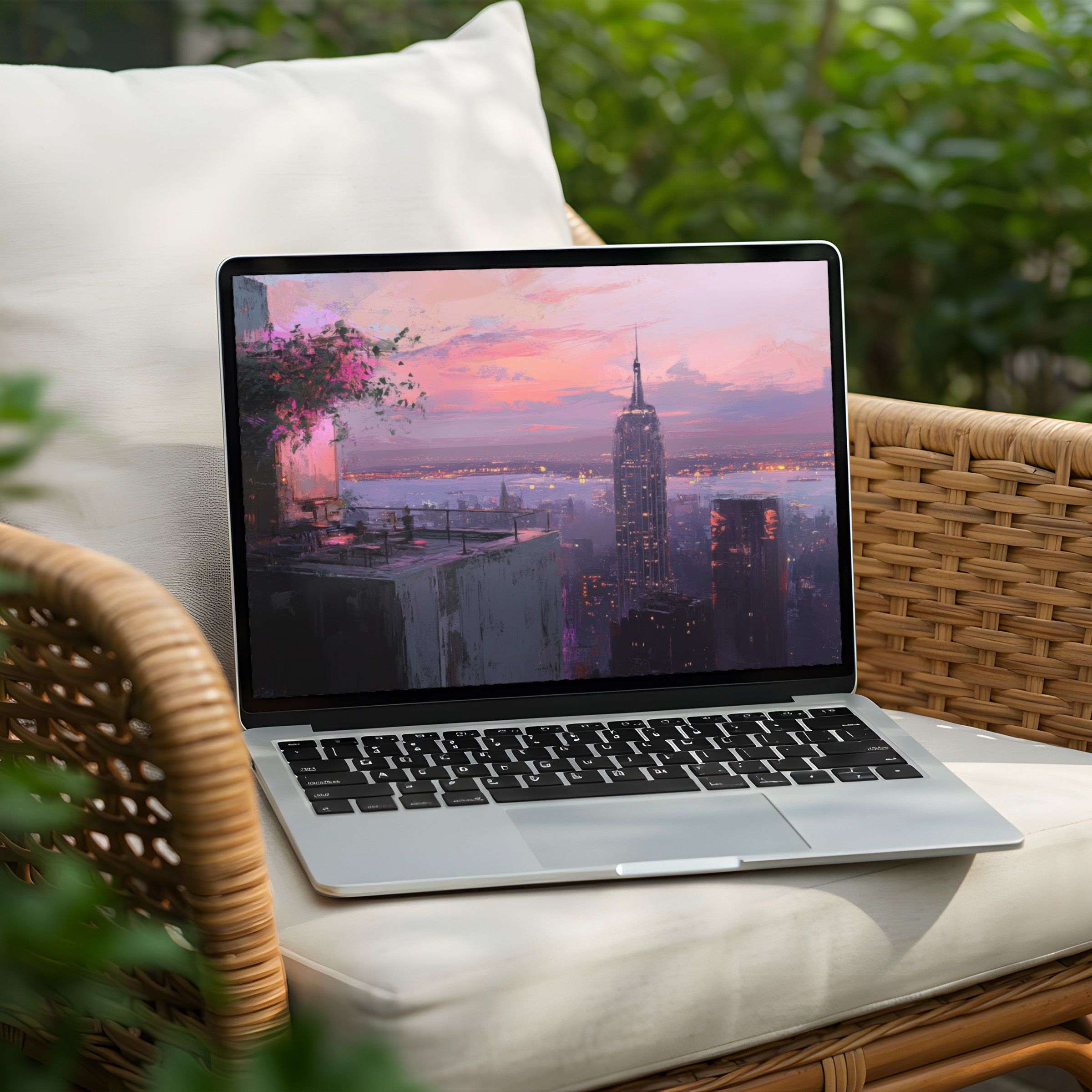 Serene cityscape digital art desktop background for instant download on PC or Laptop, offering calm elegance and inspiration