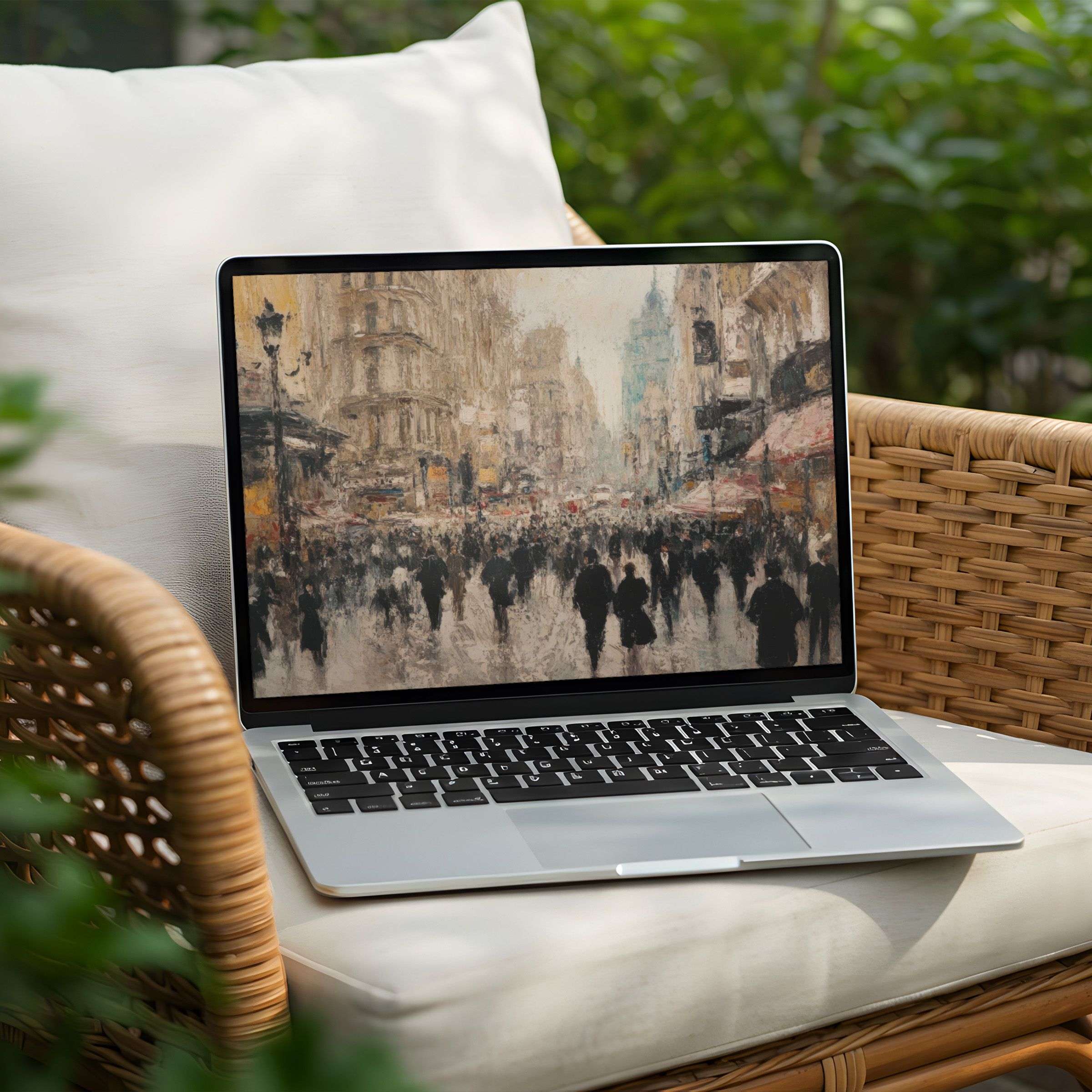 Elegant desktop background with artistic cityscape for PC or Laptop instant download fostering calm and creative inspiration