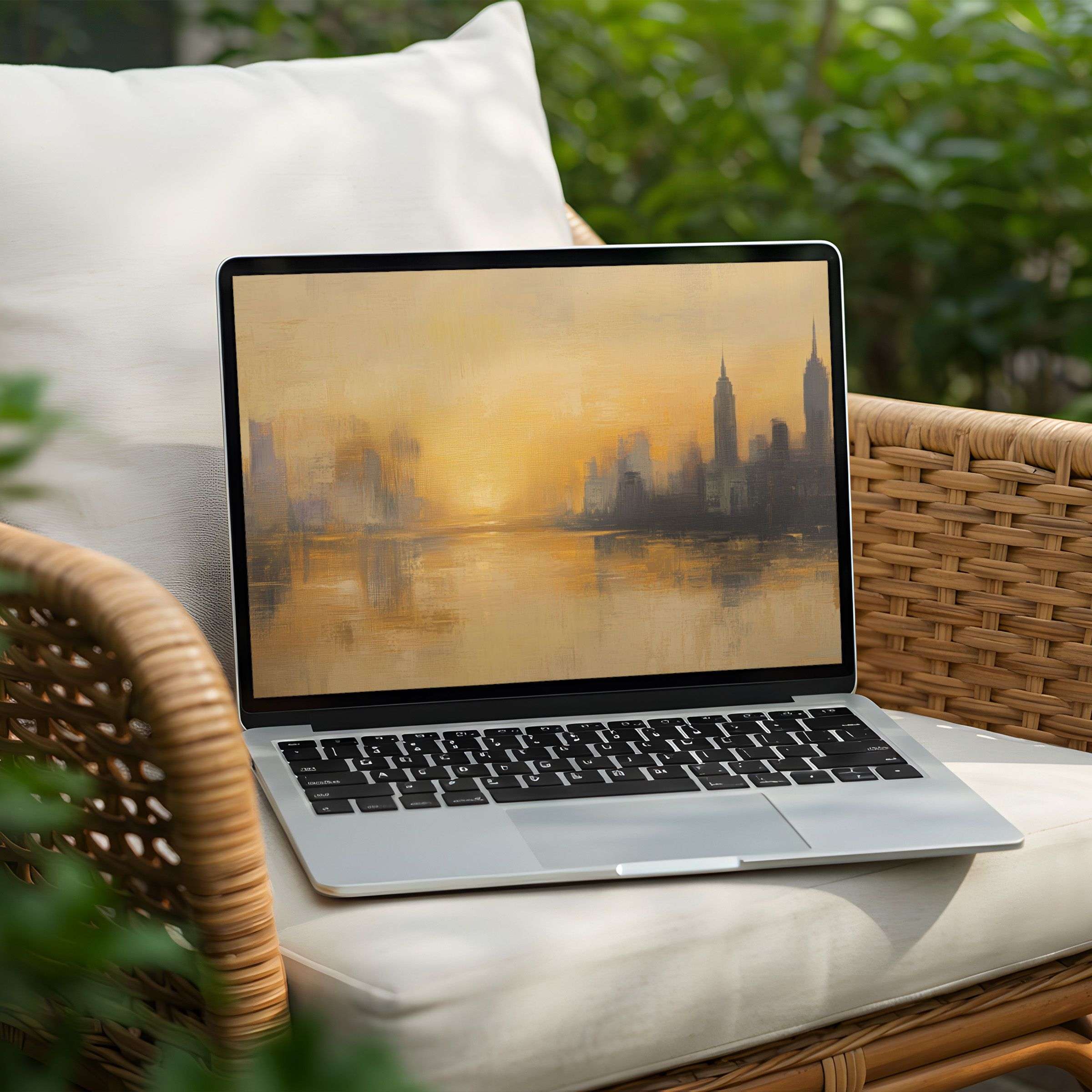 Elegant sunset cityscape desktop background for PC or Laptop instant download inspiring calm and sustainable digital art