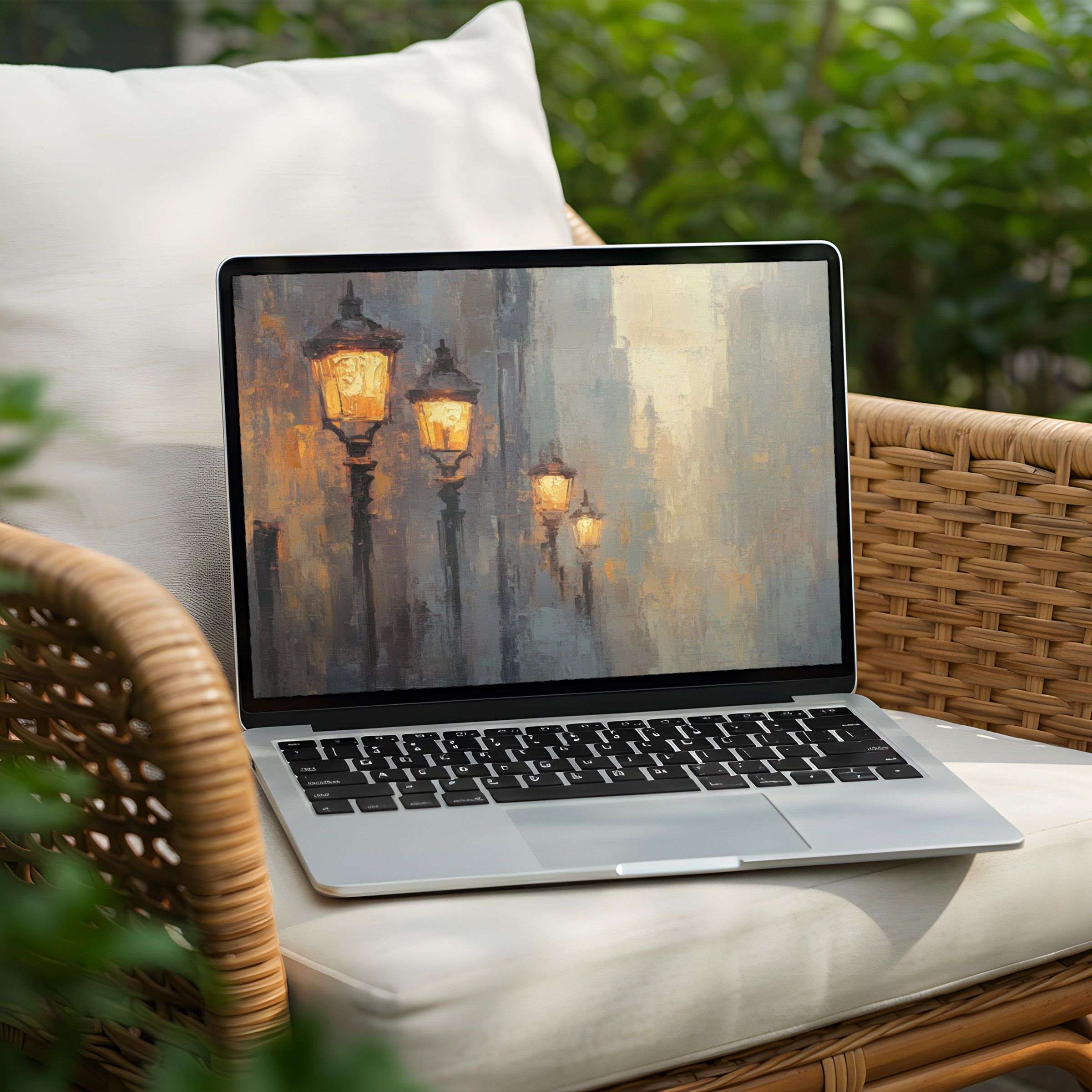 Elegant streetlamp artwork desktop background on laptop offers instant download for PC users seeking calm inspiration