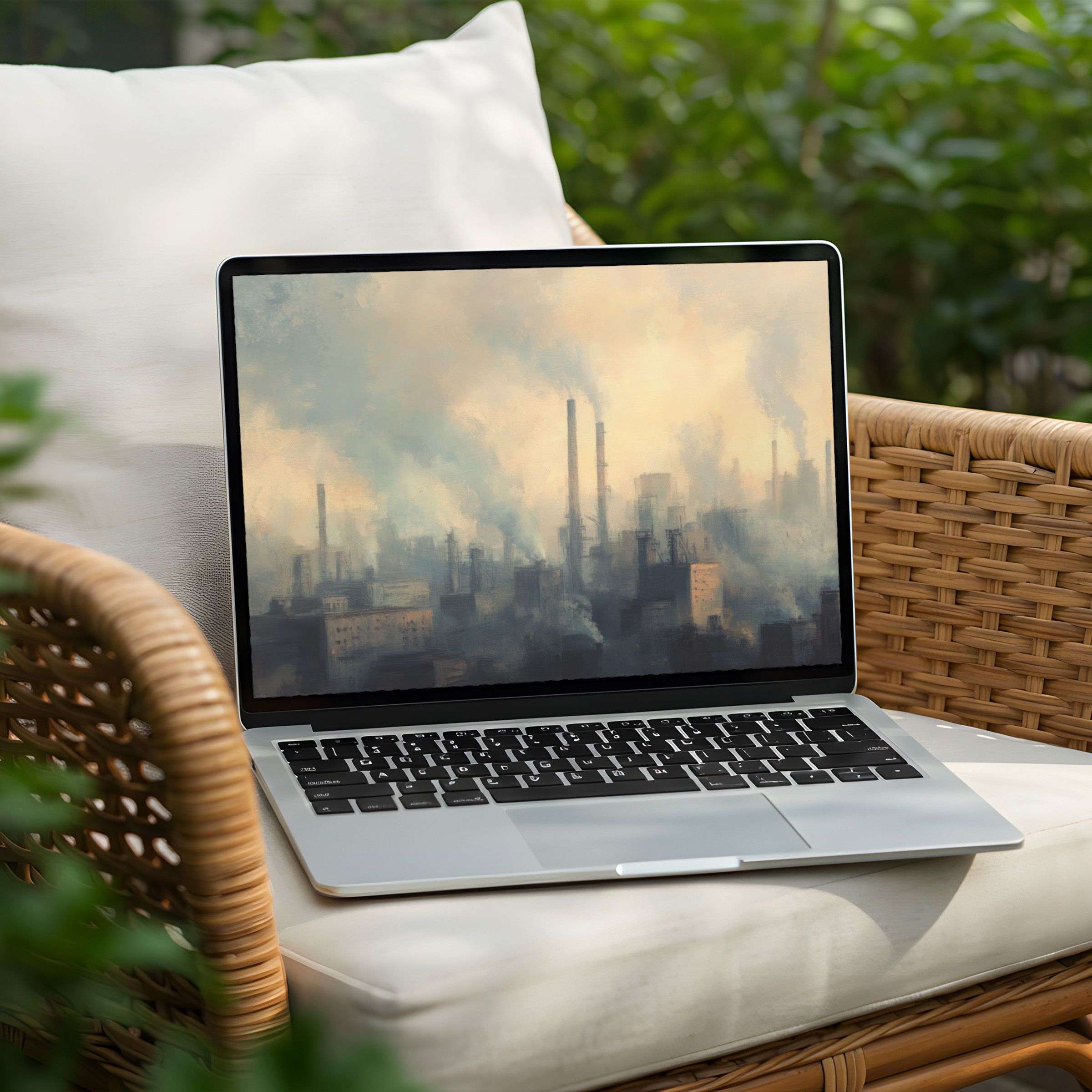 Elegant industrial cityscape desktop background for PC or laptop brings calm inspiration as an instant download with soothing tones