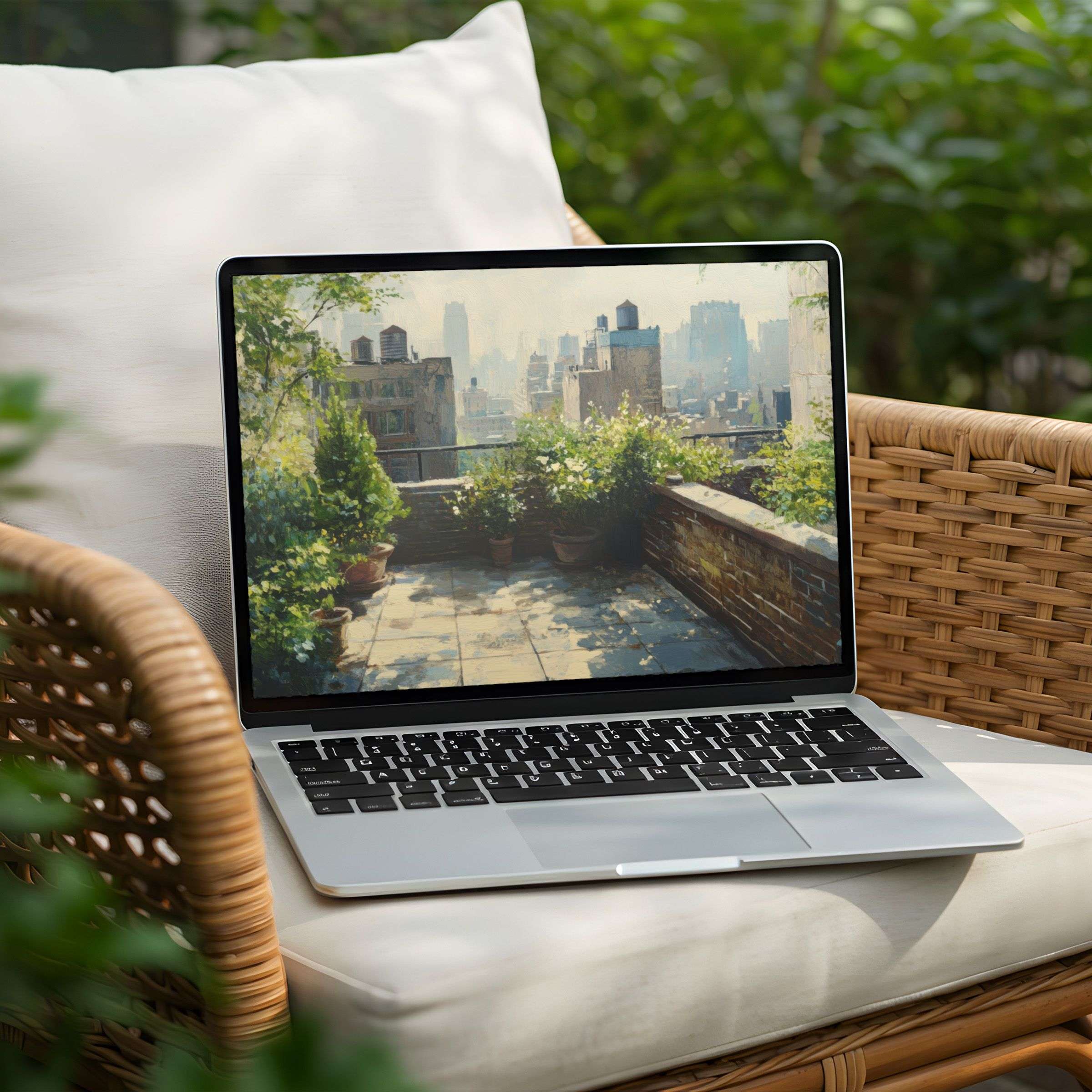 Elegant rooftop garden desktop background for PC and Laptop inspires calm and mindfulness with instant download availability
