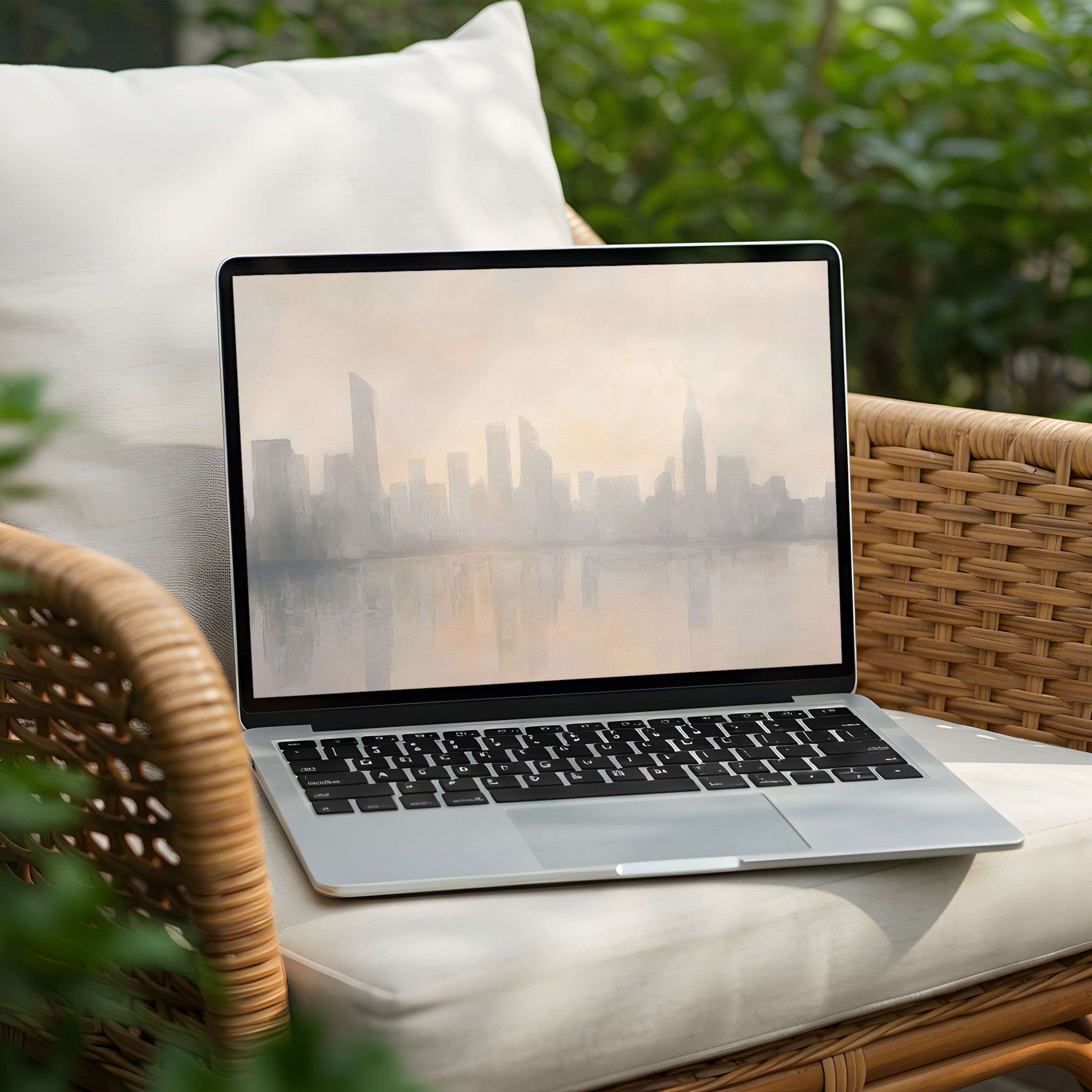 Modern cityscape desktop background for instant download on PC or Laptop, inspiring calm elegance and mindful design