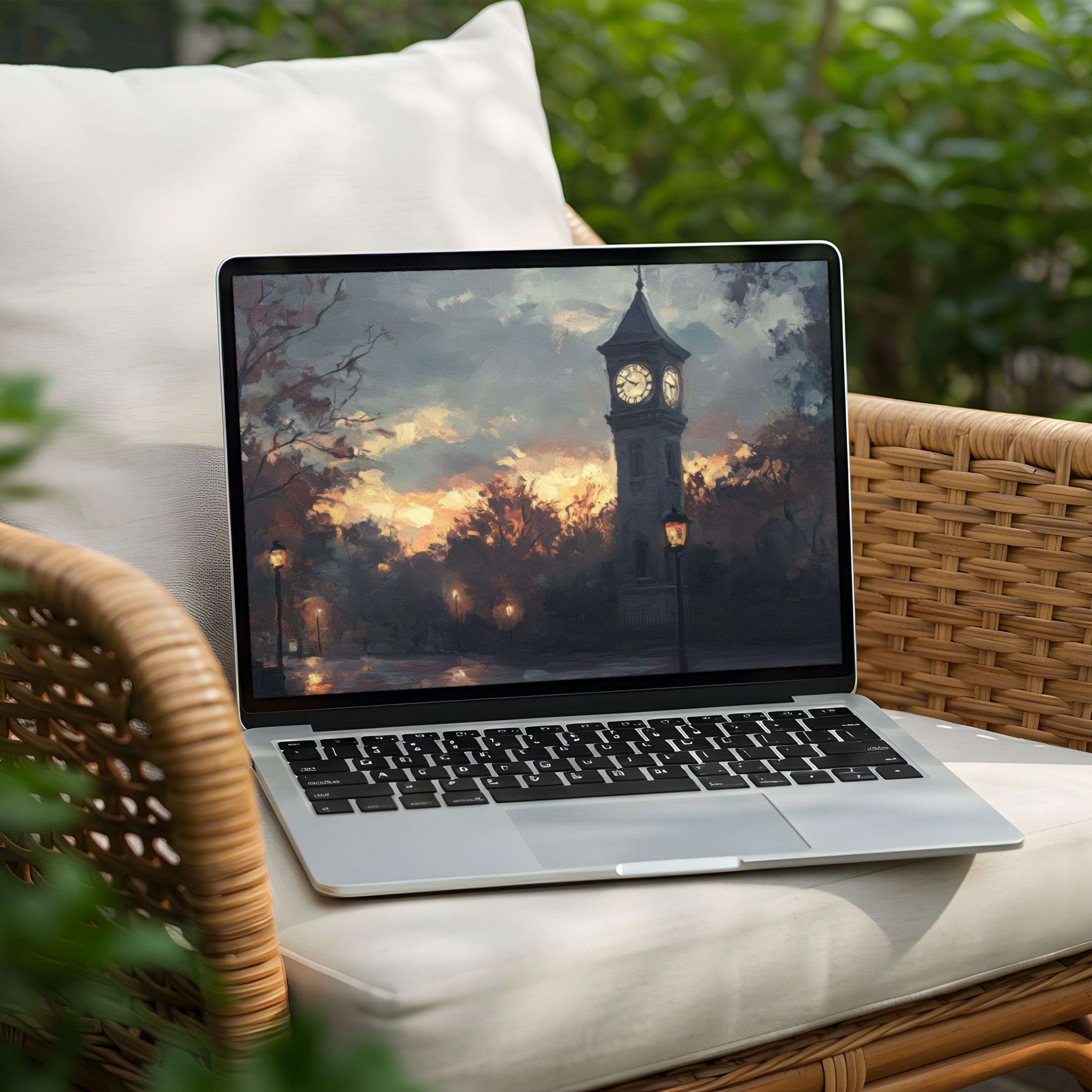 Download this stunning sunset tower painting as a desktop background for PC or Laptop to inspire elegance and mindfulness