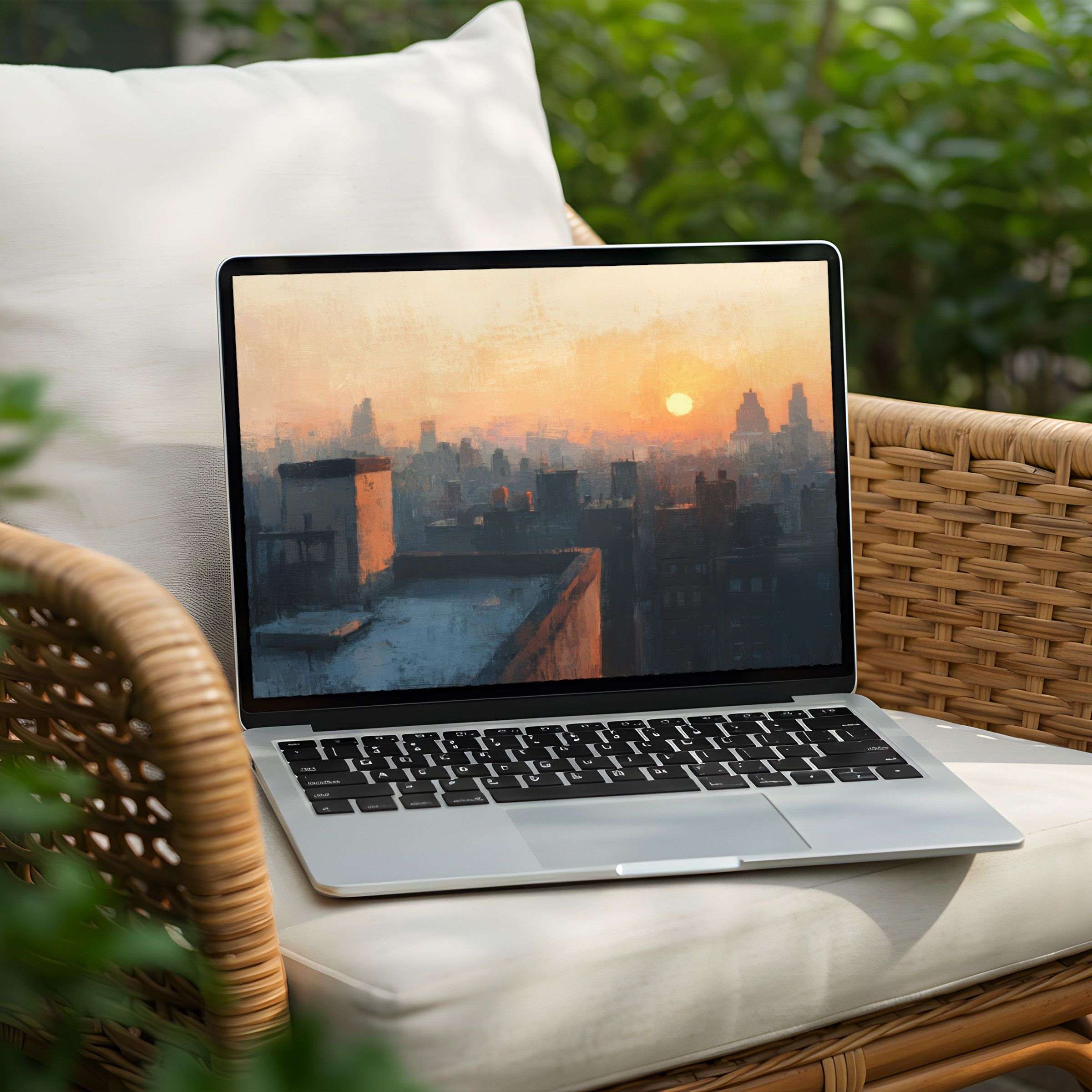 Calming city sunset digital art perfect for desktop background on PC or Laptop instant download for serene inspiration