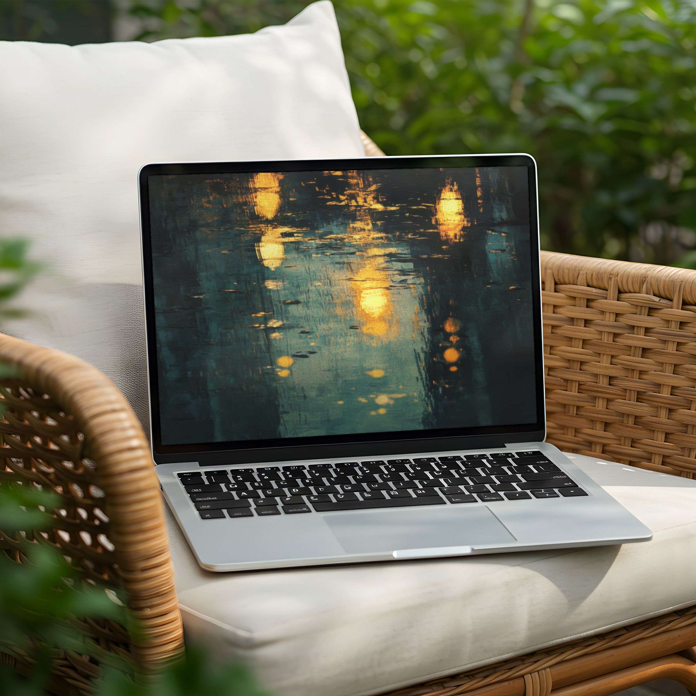 Calming reflections art on PC creates an inspiring desktop background, offering instant download for aesthetic laptop users