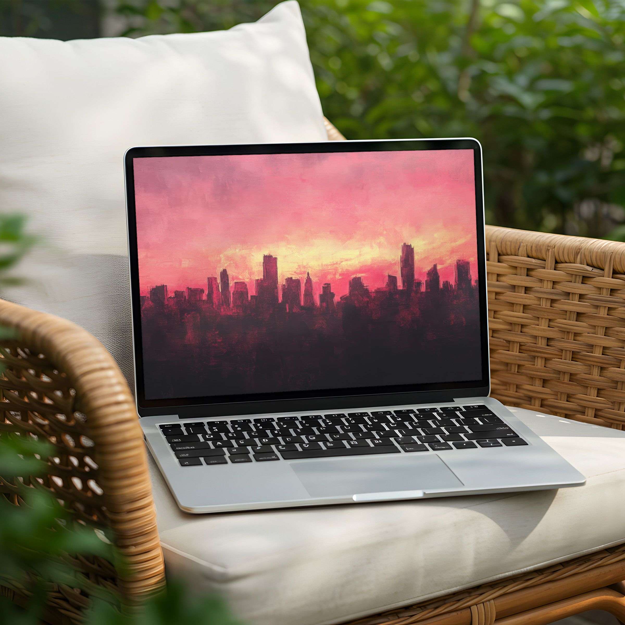 Vibrant sunset cityscape desktop background for PC or Laptop offering instant download inspires calm and artistic elegance