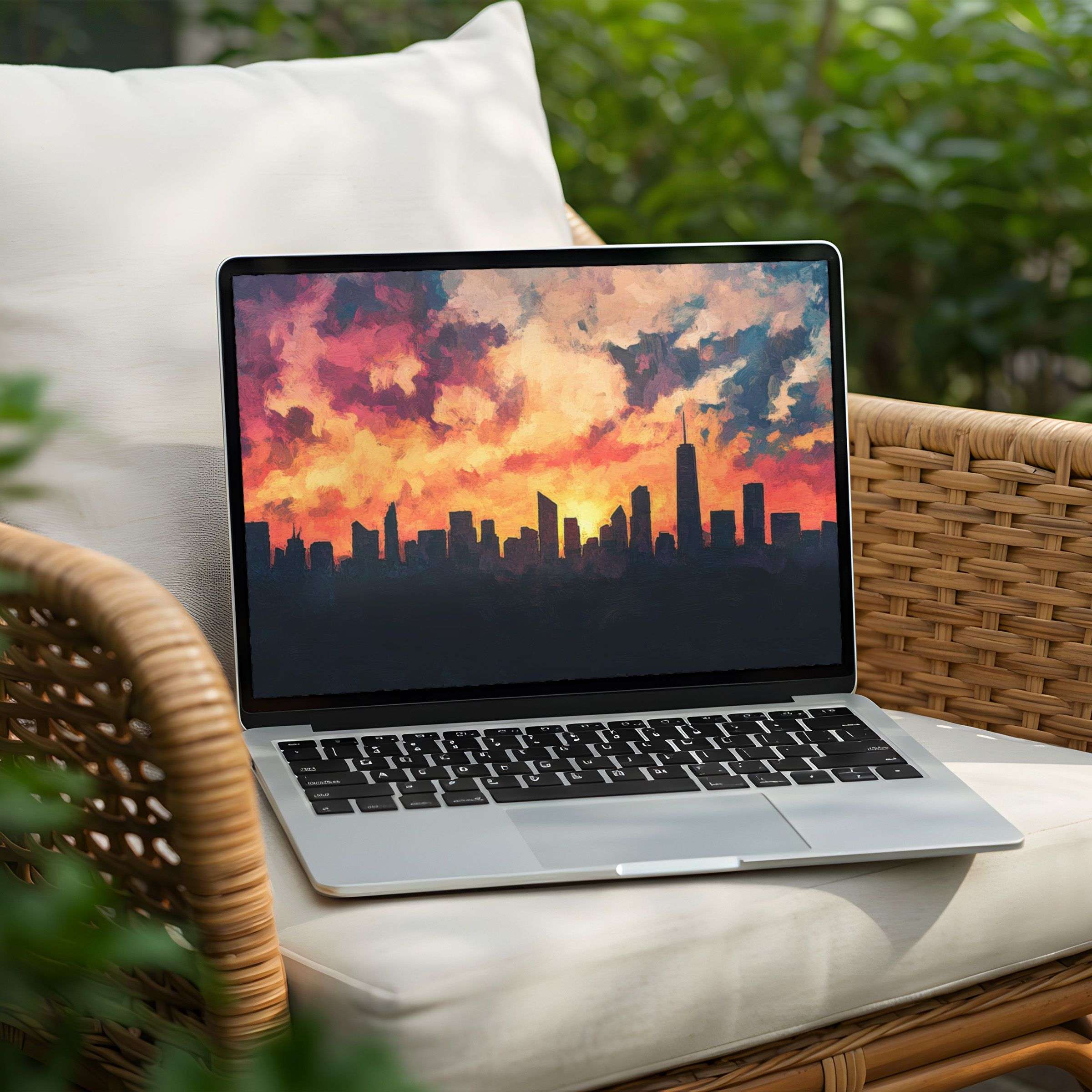 Elegant sunset cityscape desktop background for PC or Laptop instant download for calm and inspiring digital art enthusiasts
