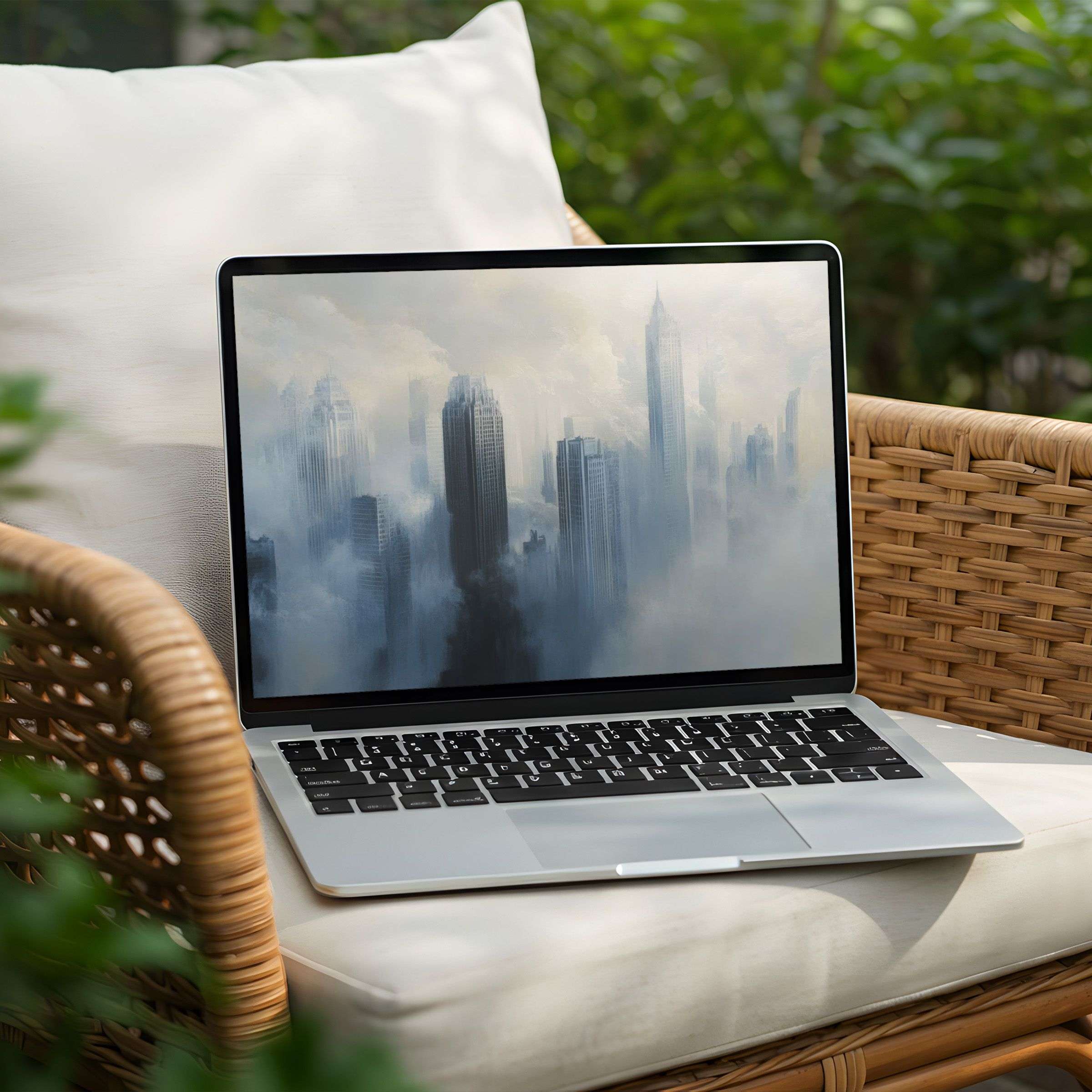 Inspire tranquility with a misty skyscraper desktop background, perfect for PC and Laptop users seeking instant download elegance