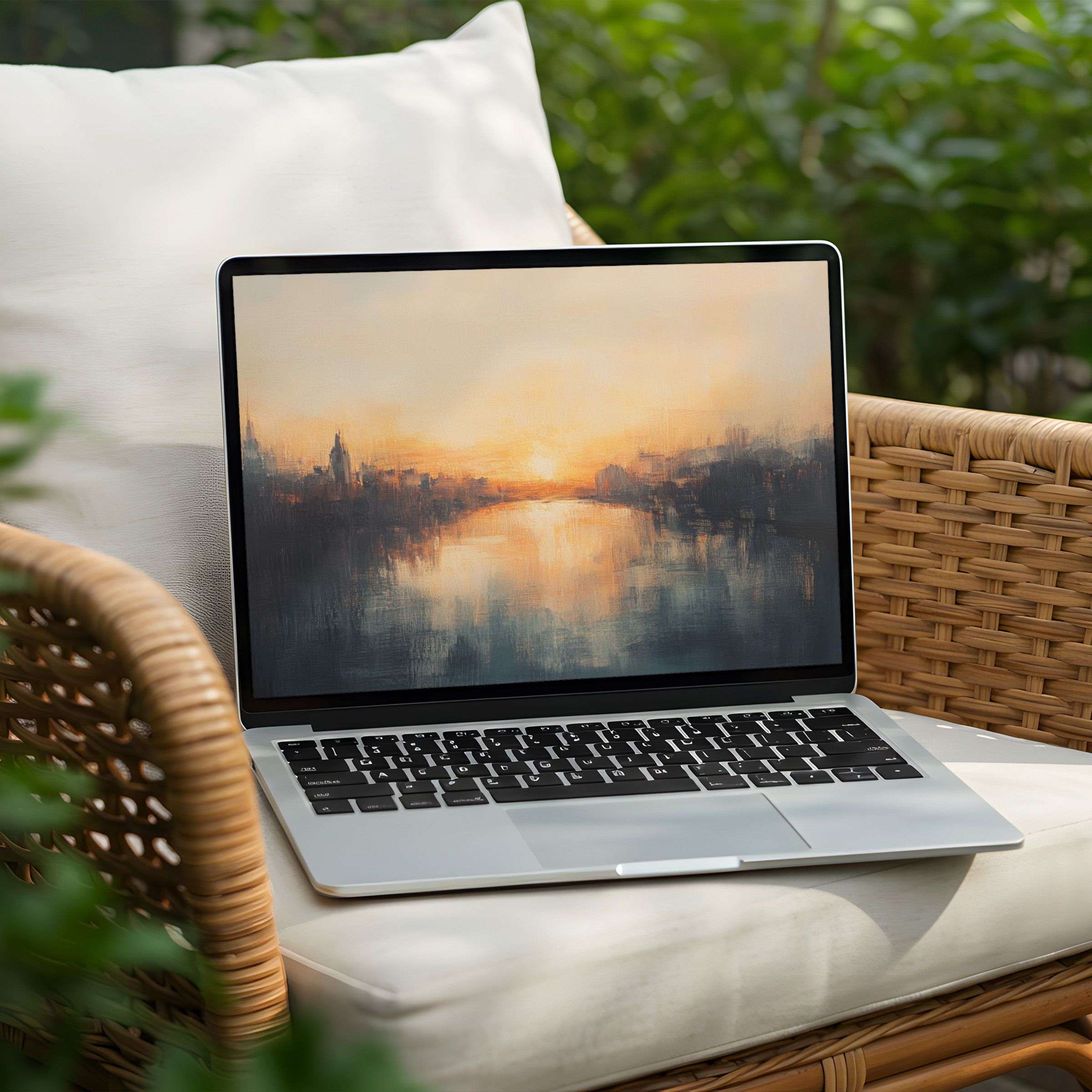 Serene sunset art on PC desktop background for instant download enhances elegance and mindfulness on your Laptop screen