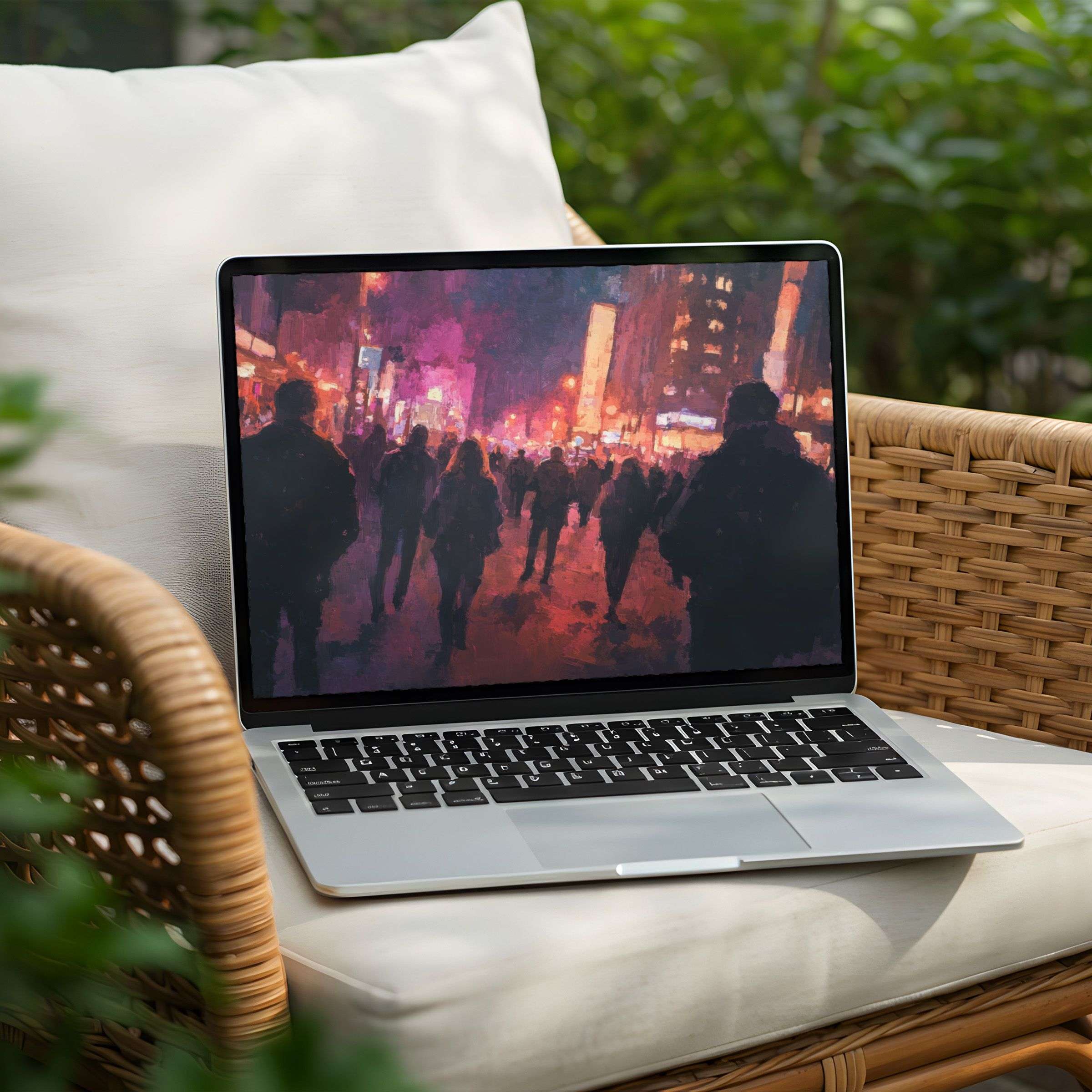 Vibrant urban night scene desktop background for PC or Laptop as an instant download inspiring calm and mindfulness