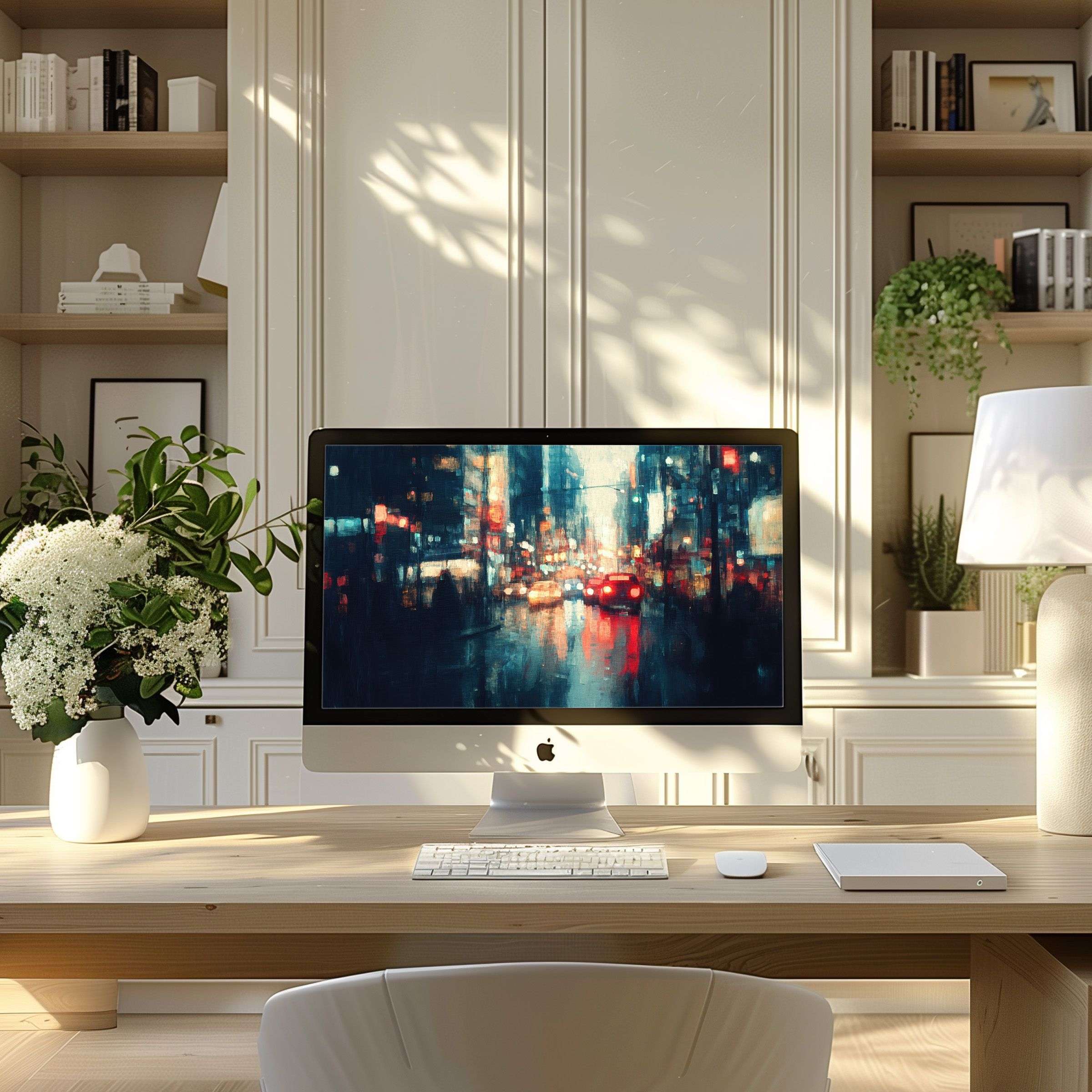 Elegant abstract cityscape wallpaper for computer brings inspiration and calm to your modern home office on PC or laptop