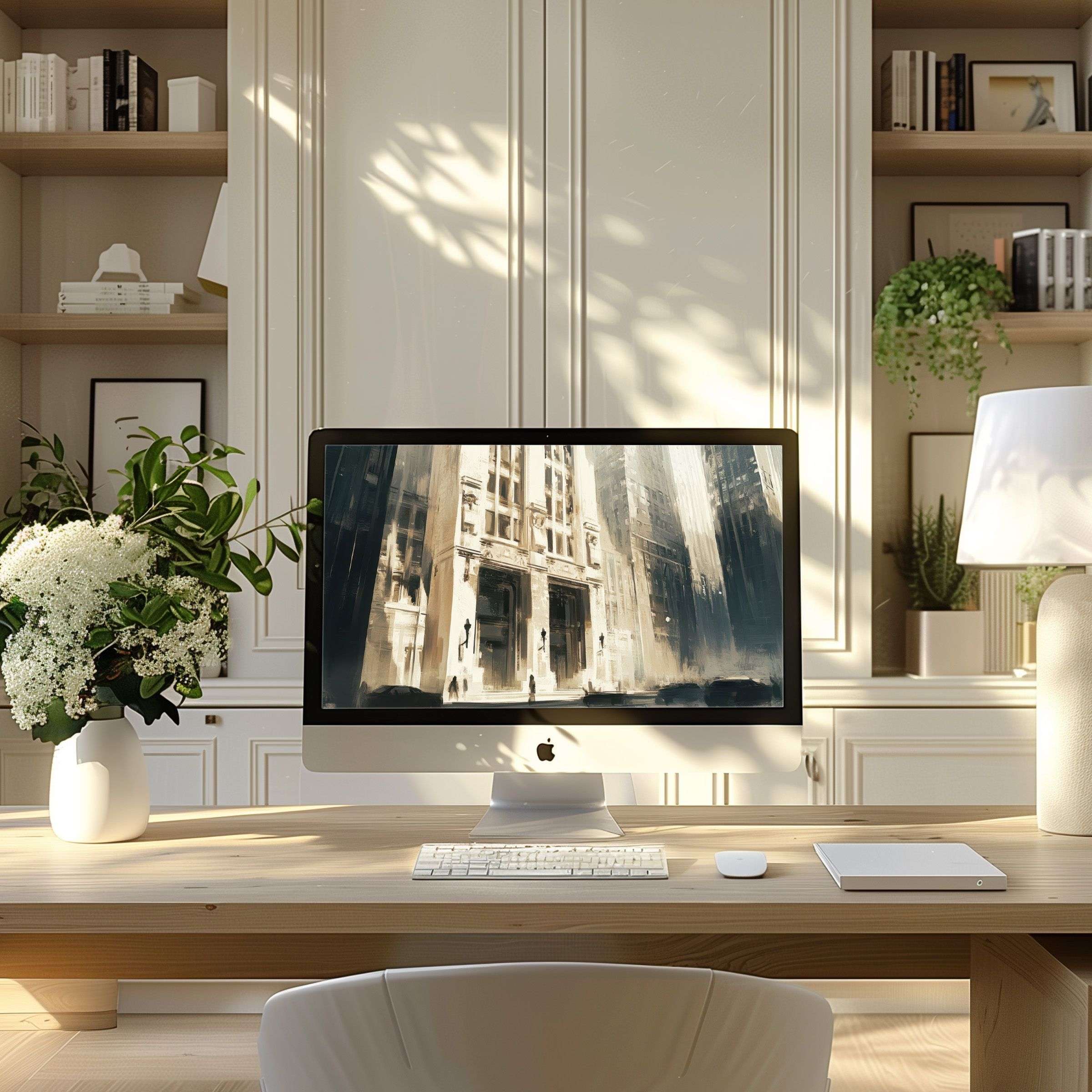 Elegant architectural art as wallpaper for computer promotes calm and inspiration, ideal for PC or laptop use in modern home offices