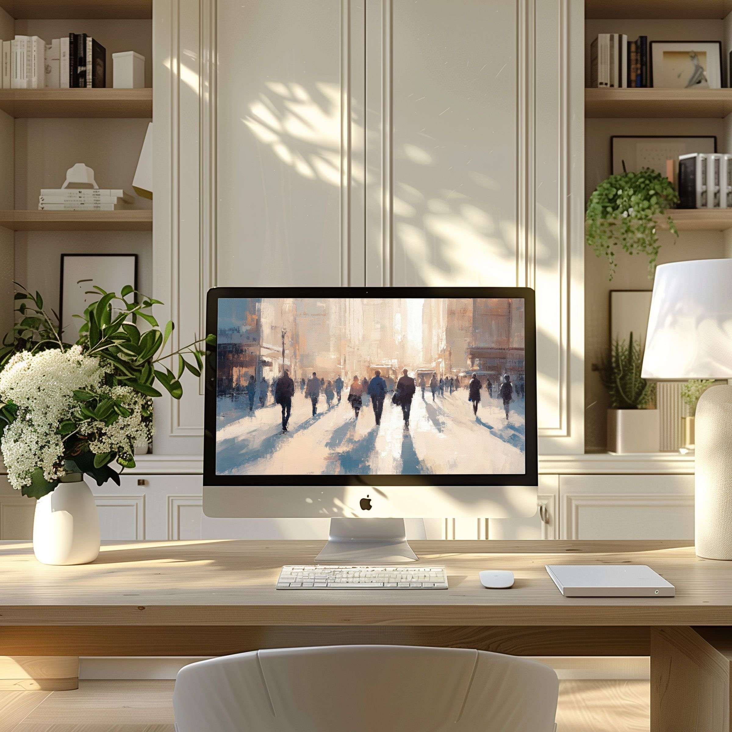 Elegant digital art wallpaper for computer, PC, and laptop; adds calm inspiration to any modern home office or creative desk setup