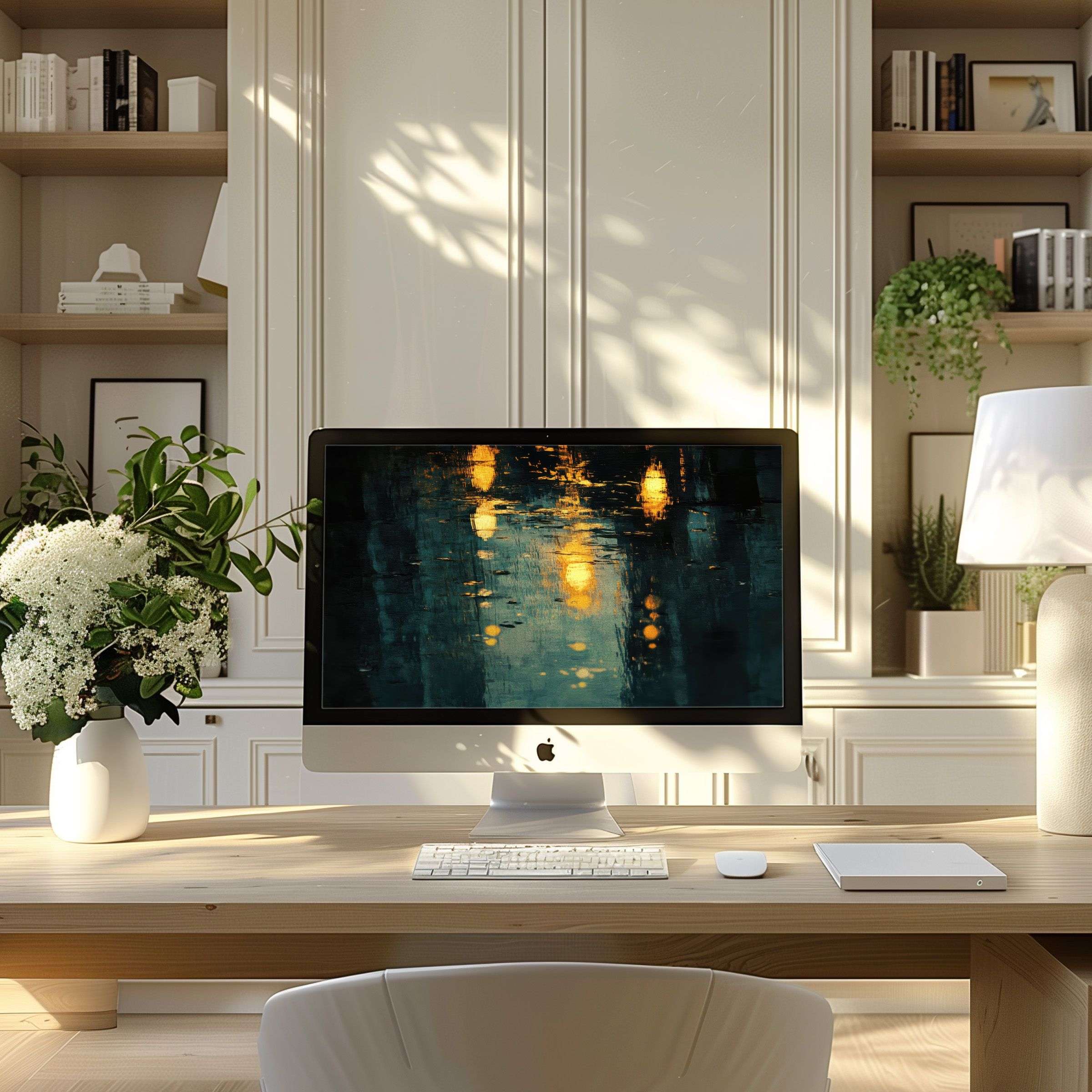 Elegant wallpaper for computer showcasing serene reflections; perfect for PC, laptop, ultrawide screens in modern home offices