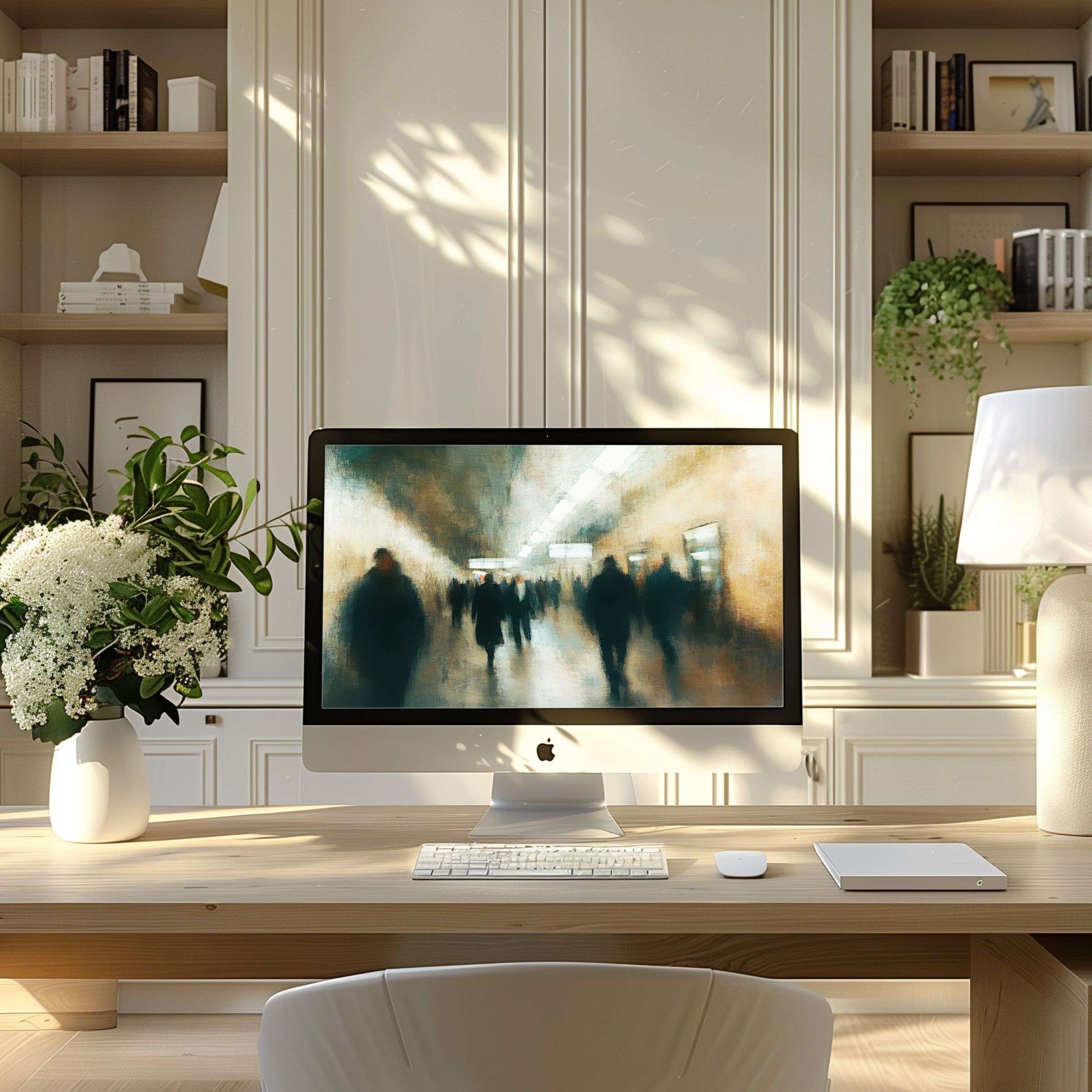 Elegant abstract art wallpaper for computer inspires calm and sophistication, ideal for PC and laptop in modern office settings
