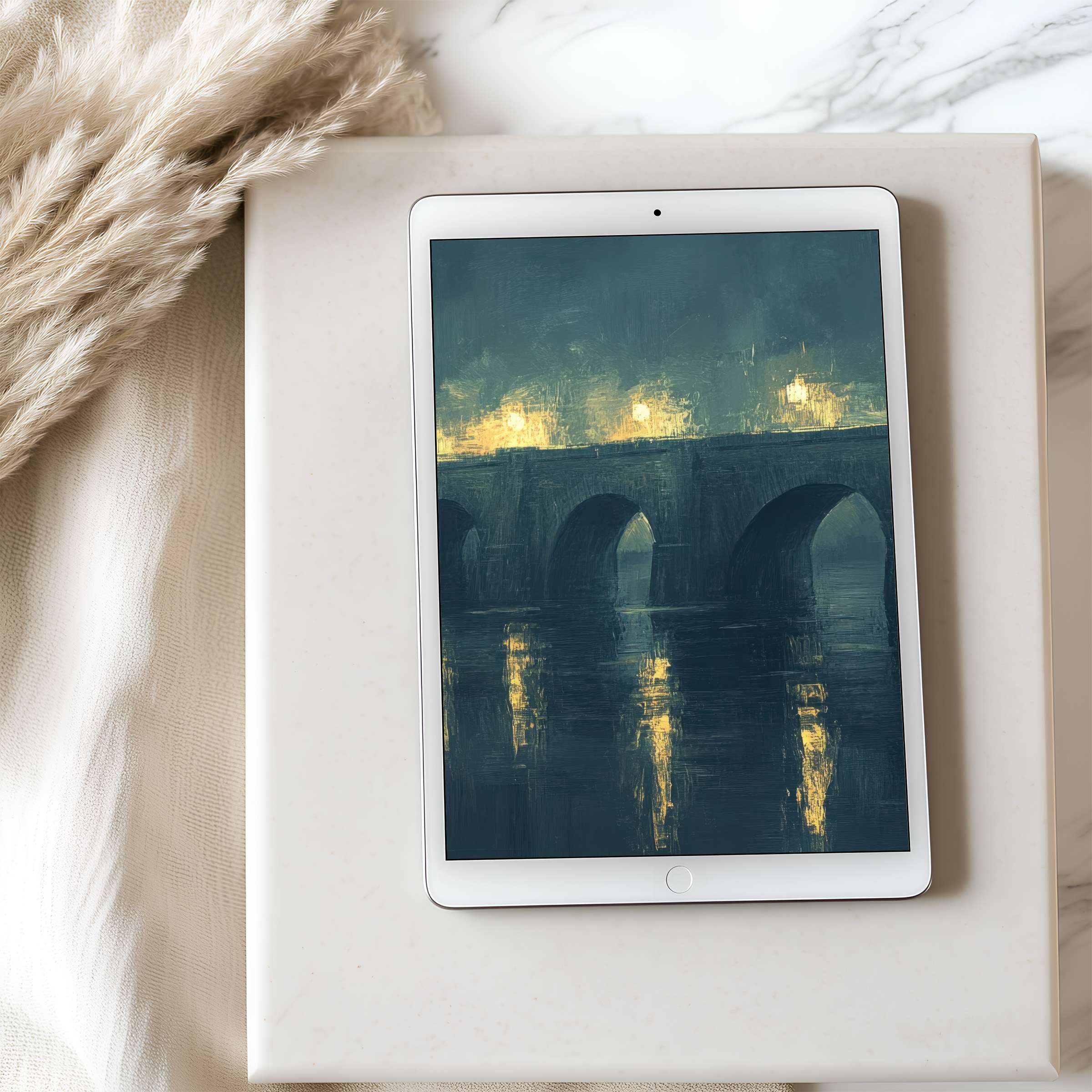 Elegant tablet wallpaper featuring a serene bridge scene in high resolution, perfect for iPad or Android, download instantly for tranquility