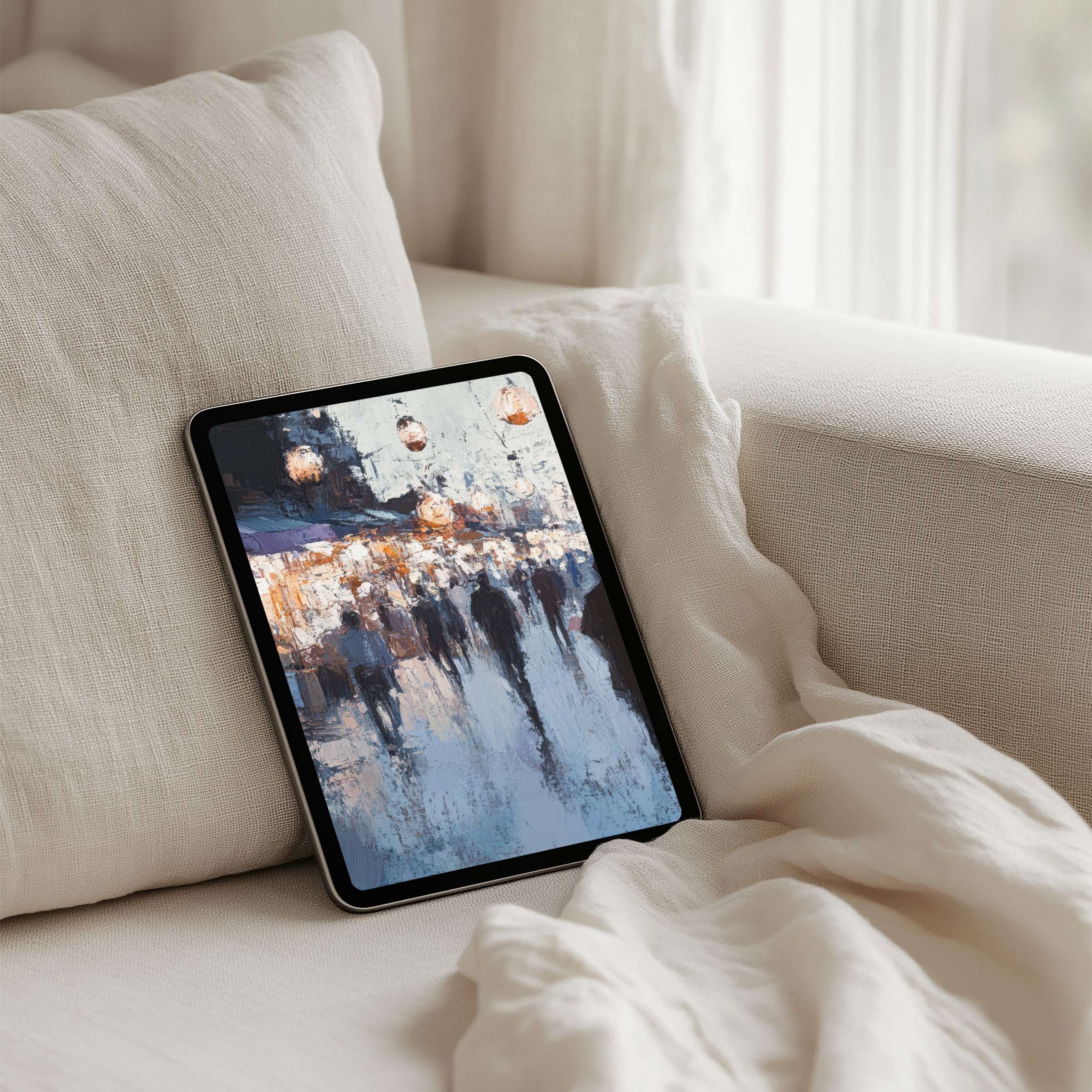 Elegant abstract cityscape iPad background for instant download transforming your tablet into a serene, artistic space inspiring calm