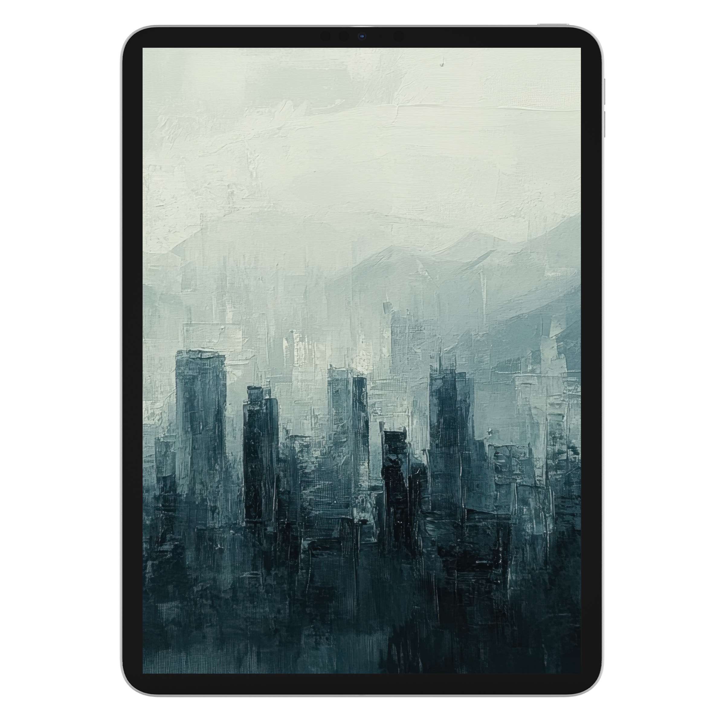 Urban art iPad wallpaper featuring abstract cityscape in soft muted tones, perfect digital download for tablet background lovers