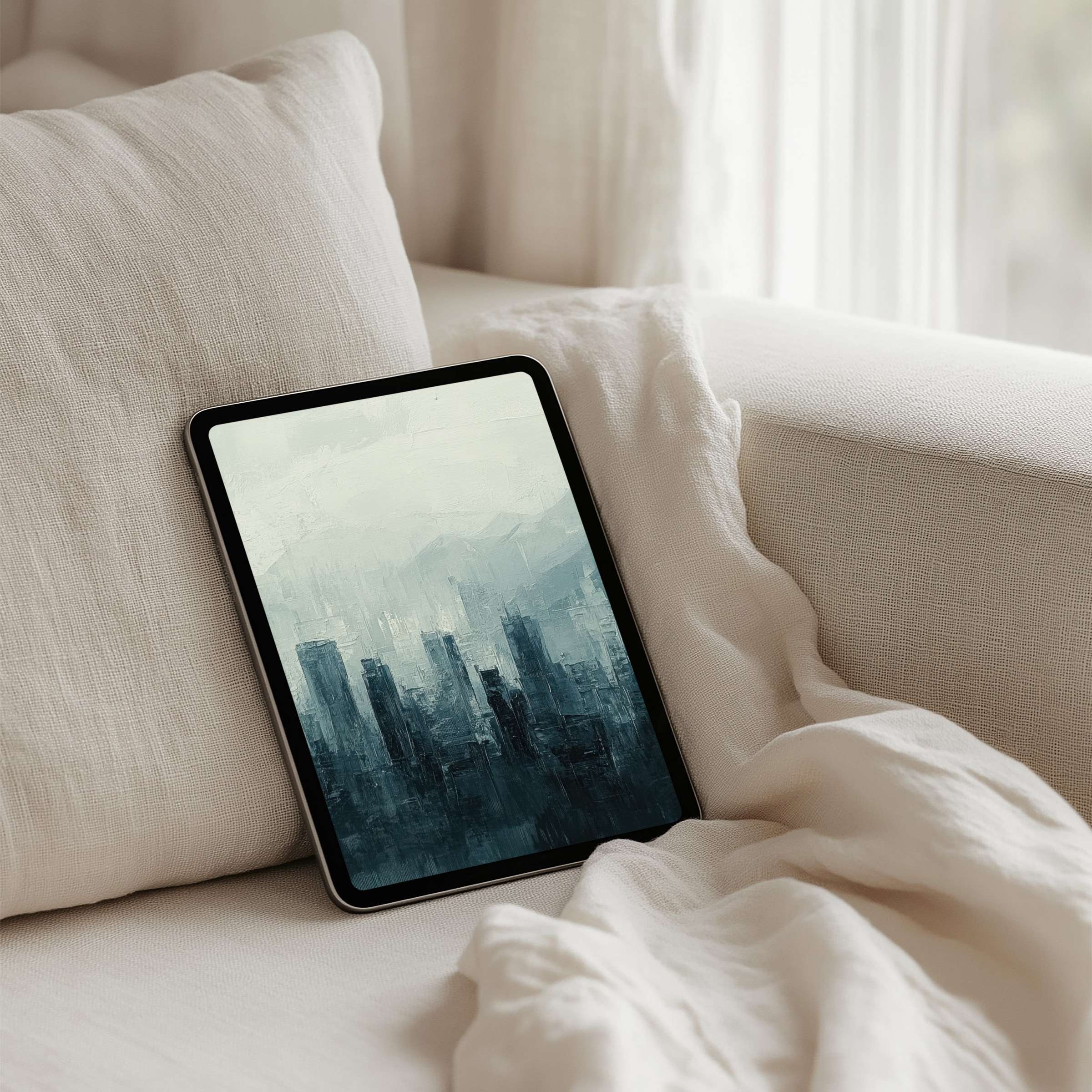 Tranquil abstract cityscape iPad background exudes calm elegance for your tablet instant download inspiring mindfulness and serenity
