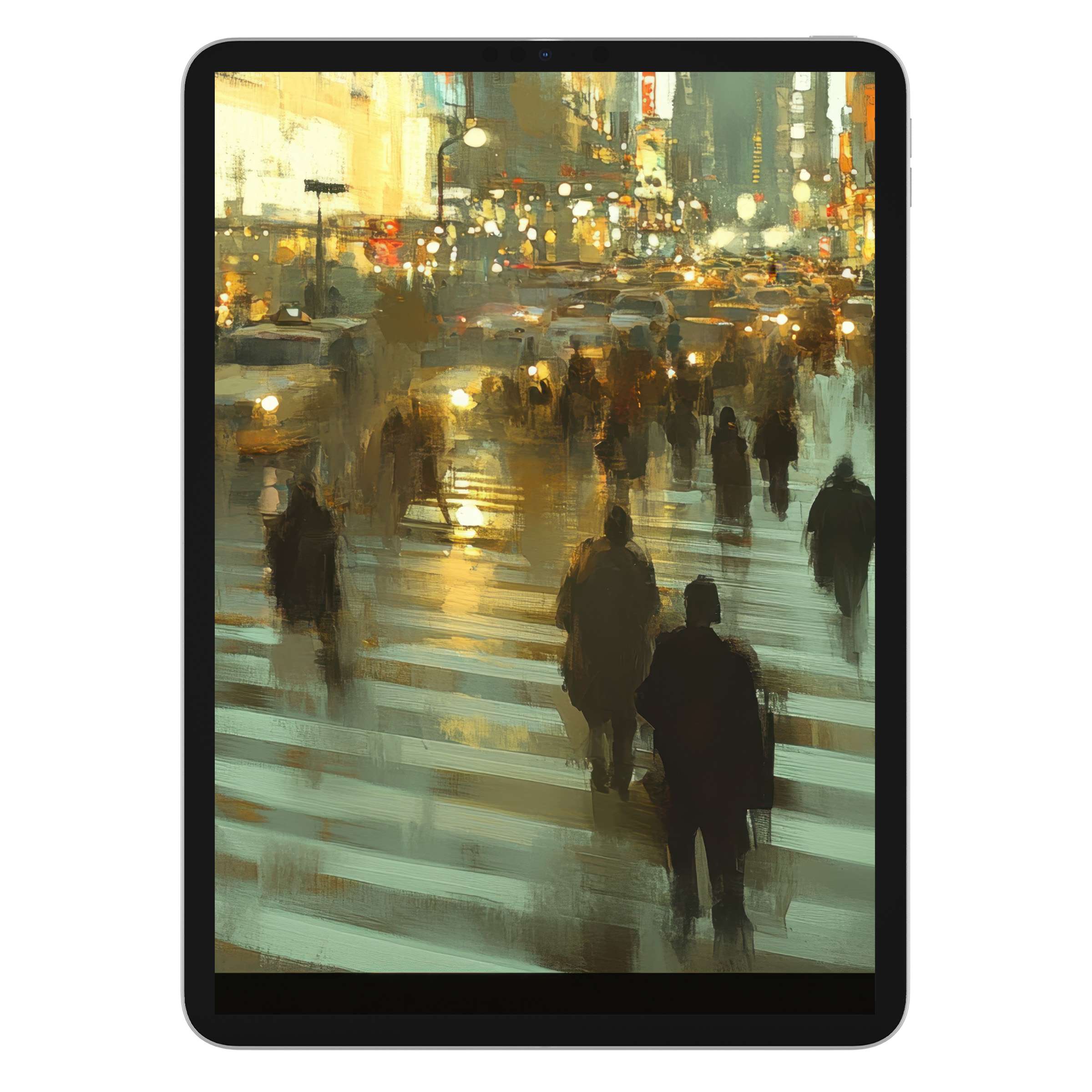Urban art iPad wallpaper with abstract cityscape, warm hues, textured elegance, perfect background for any tablet digital download